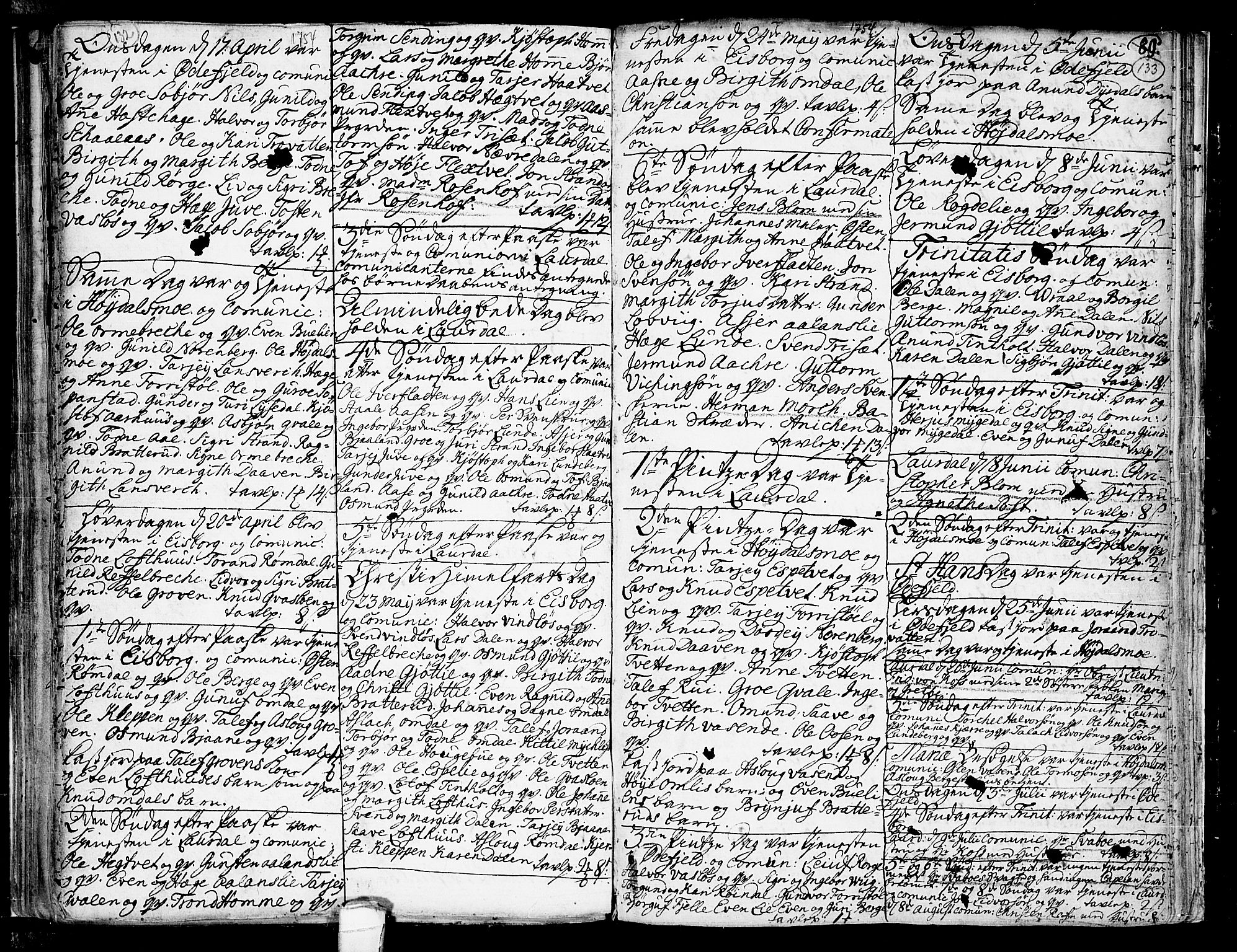 Lårdal kirkebøker, SAKO/A-284/F/Fa/L0002: Parish register (official) no. I 2, 1734-1754, p. 132-133