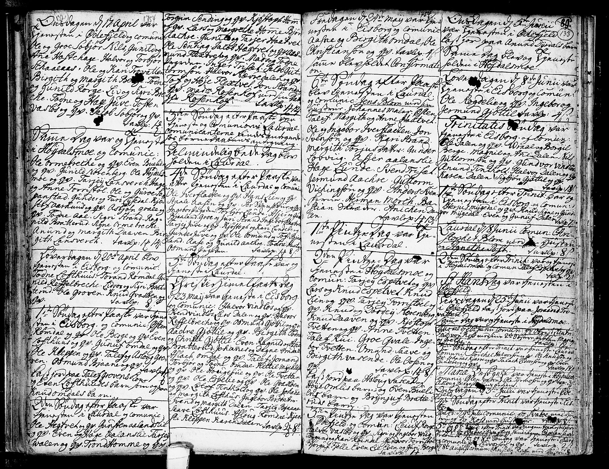 Lårdal kirkebøker, AV/SAKO-A-284/F/Fa/L0002: Parish register (official) no. I 2, 1734-1754, p. 132-133