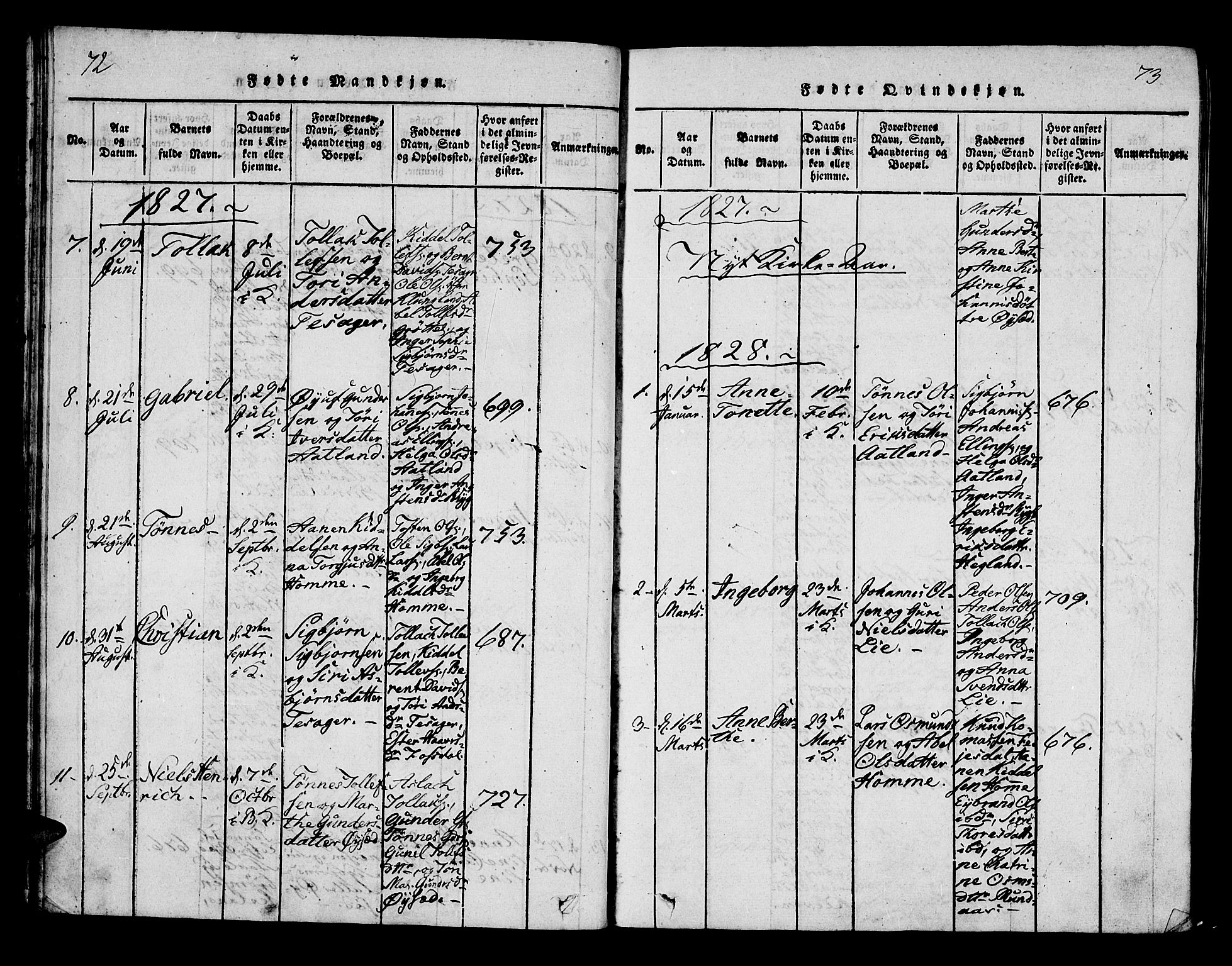 Bakke sokneprestkontor, AV/SAK-1111-0002/F/Fa/Fab/L0001: Parish register (official) no. A 1, 1815-1835, p. 72-73