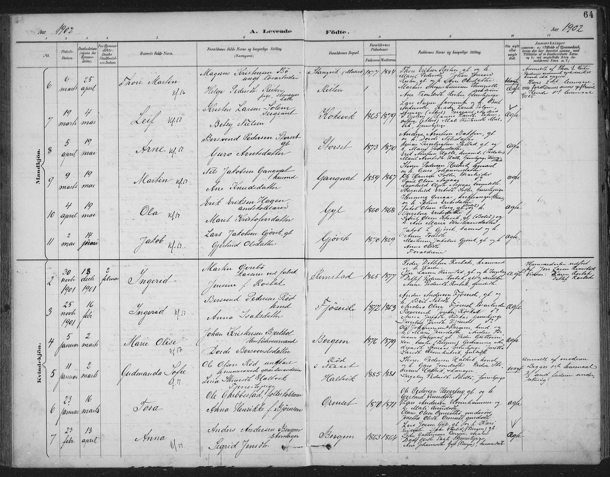 Ministerialprotokoller, klokkerbøker og fødselsregistre - Møre og Romsdal, AV/SAT-A-1454/586/L0988: Parish register (official) no. 586A14, 1893-1905, p. 64