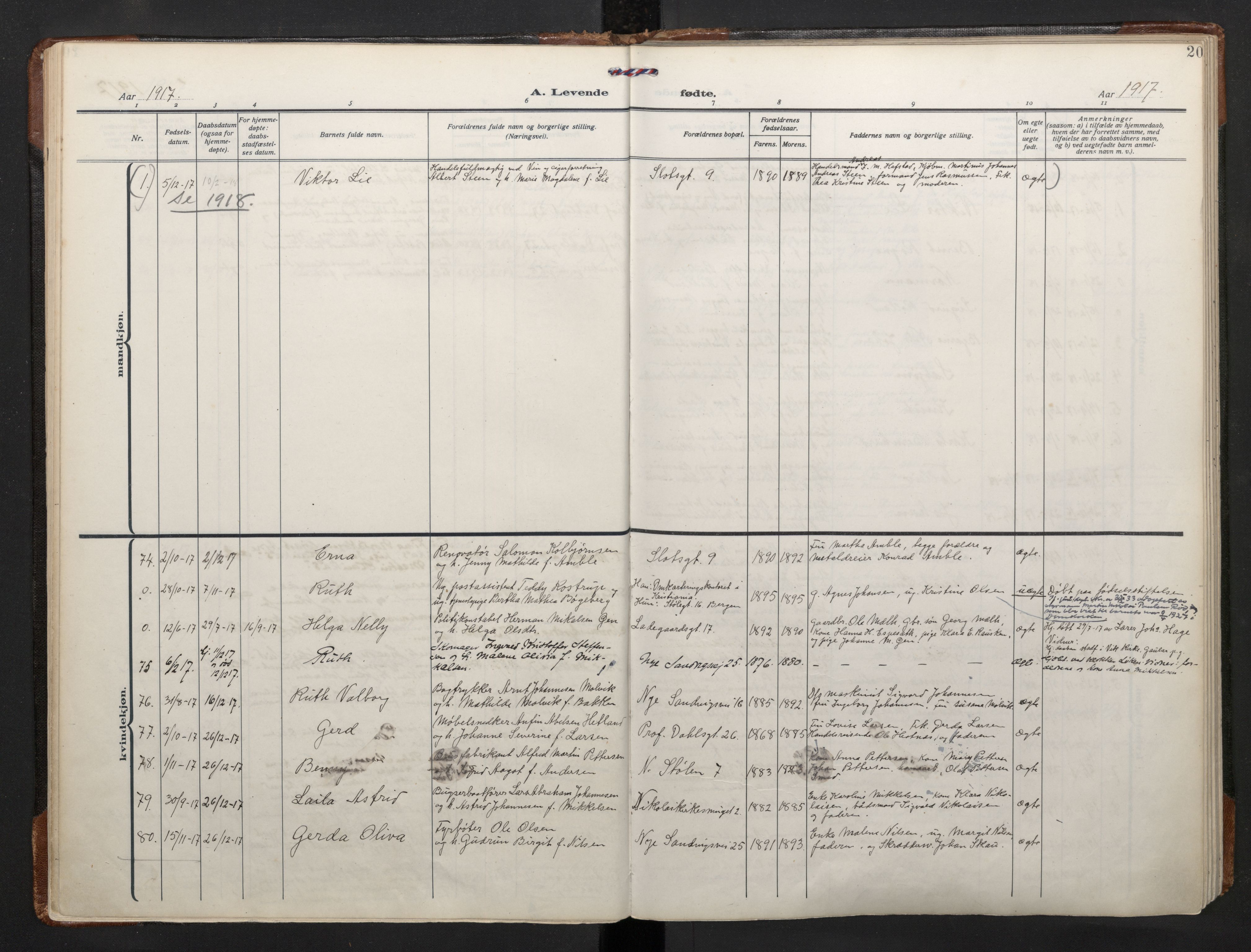 Mariakirken Sokneprestembete, AV/SAB-A-76901/H/Haa/L0011: Parish register (official) no. B 2, 1916-1934, p. 19b-20a