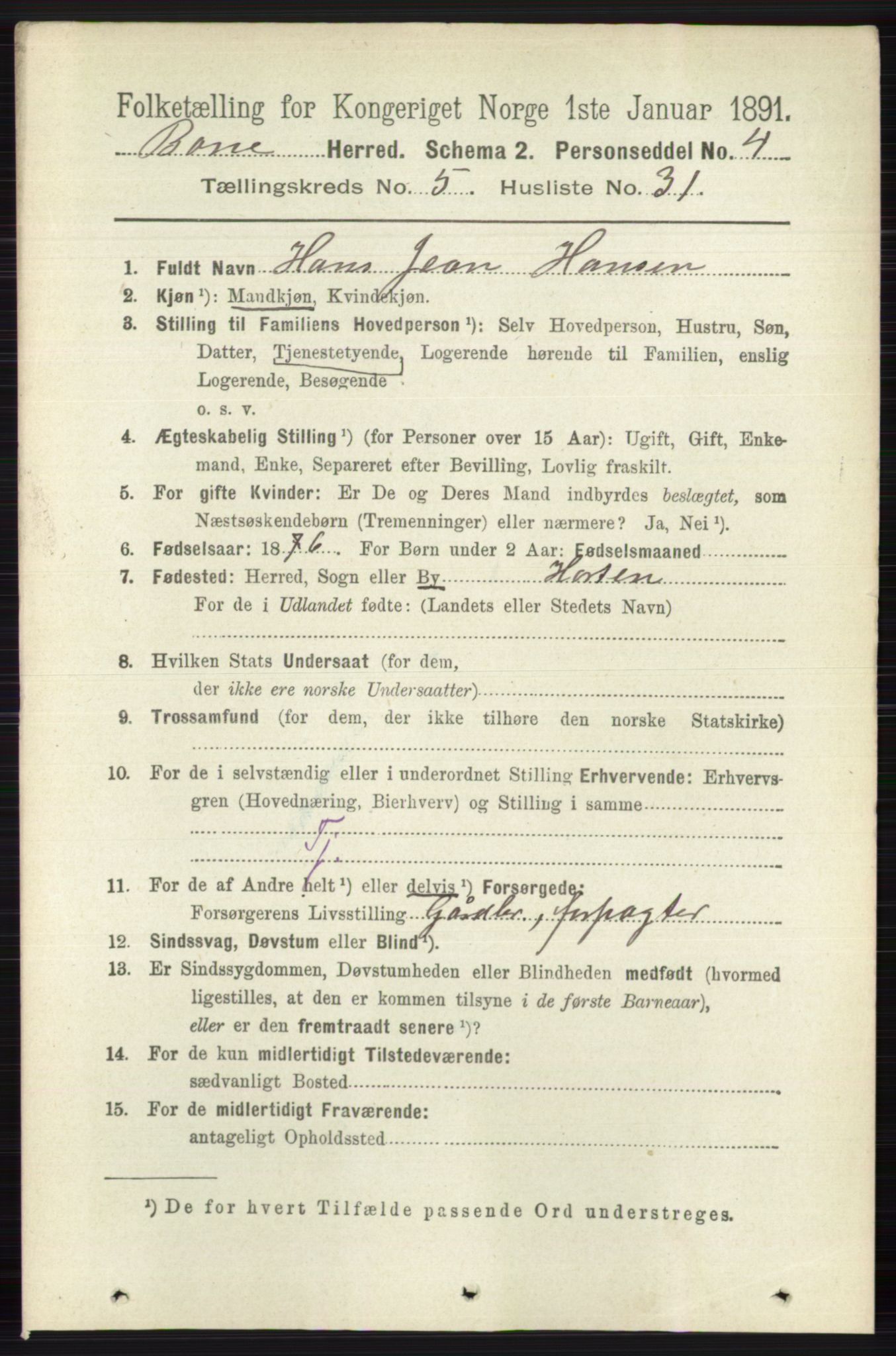 RA, 1891 census for 0717 Borre, 1891, p. 2211