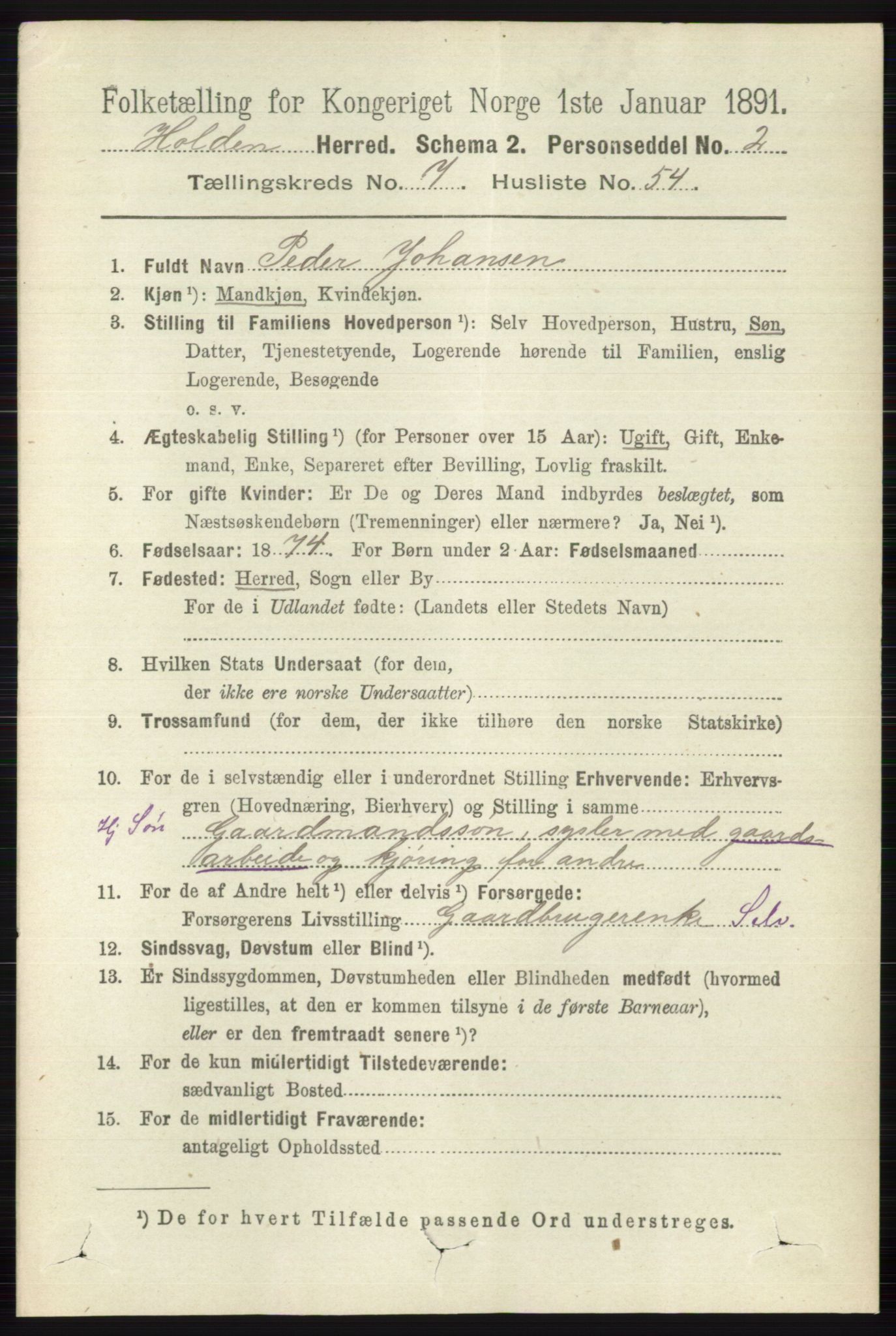 RA, 1891 census for 0819 Holla, 1891, p. 3602