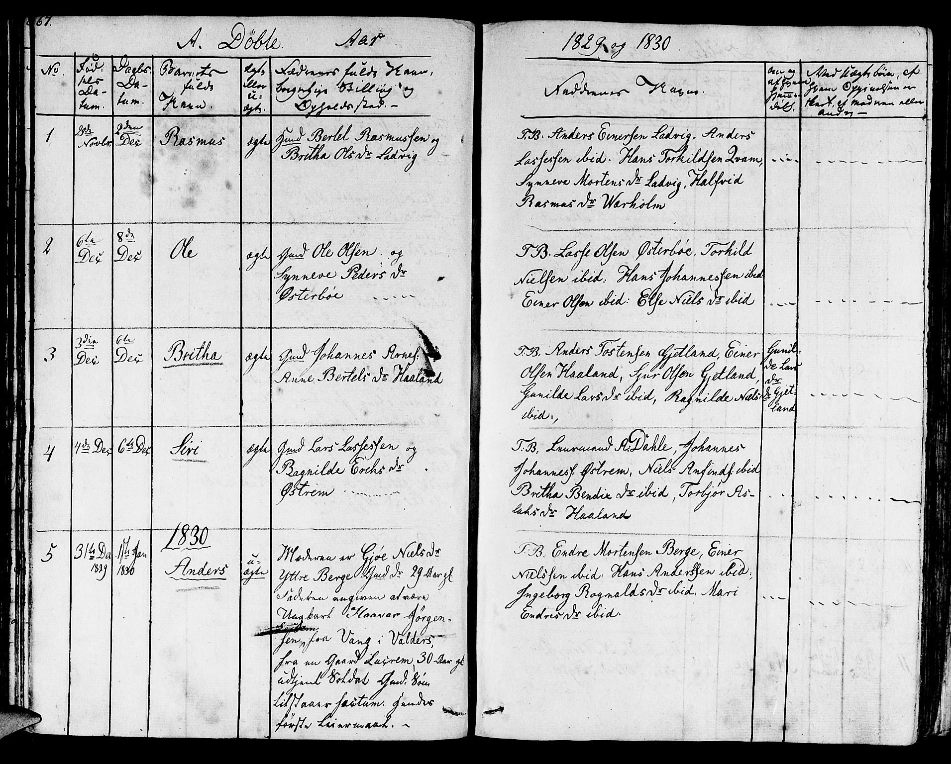 Lavik sokneprestembete, SAB/A-80901: Parish register (official) no. A 2I, 1821-1842, p. 67