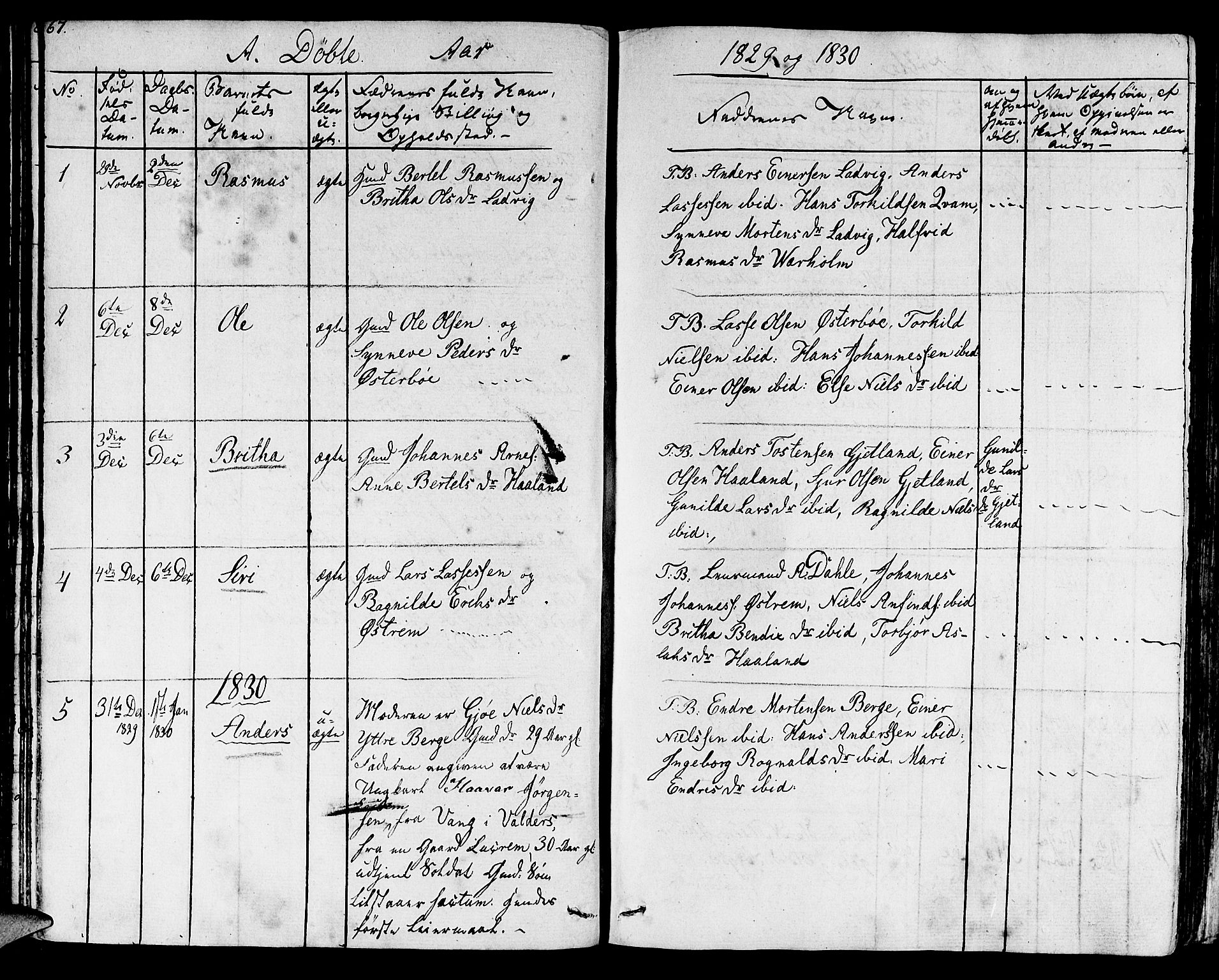 Lavik sokneprestembete, AV/SAB-A-80901: Parish register (official) no. A 2I, 1821-1842, p. 67