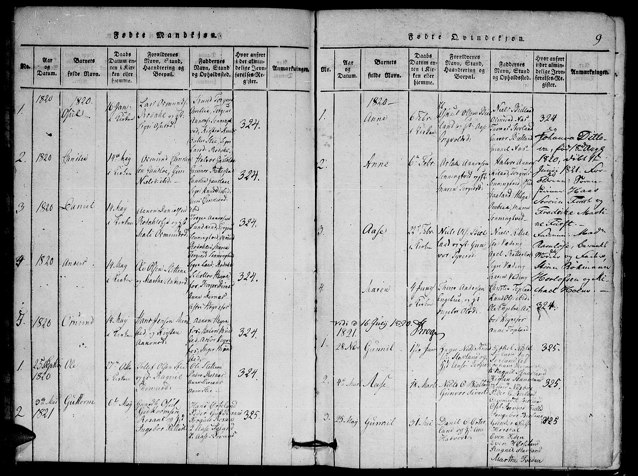 Herefoss sokneprestkontor, AV/SAK-1111-0019/F/Fa/Faa/L0001: Parish register (official) no. A 1, 1816-1860, p. 9