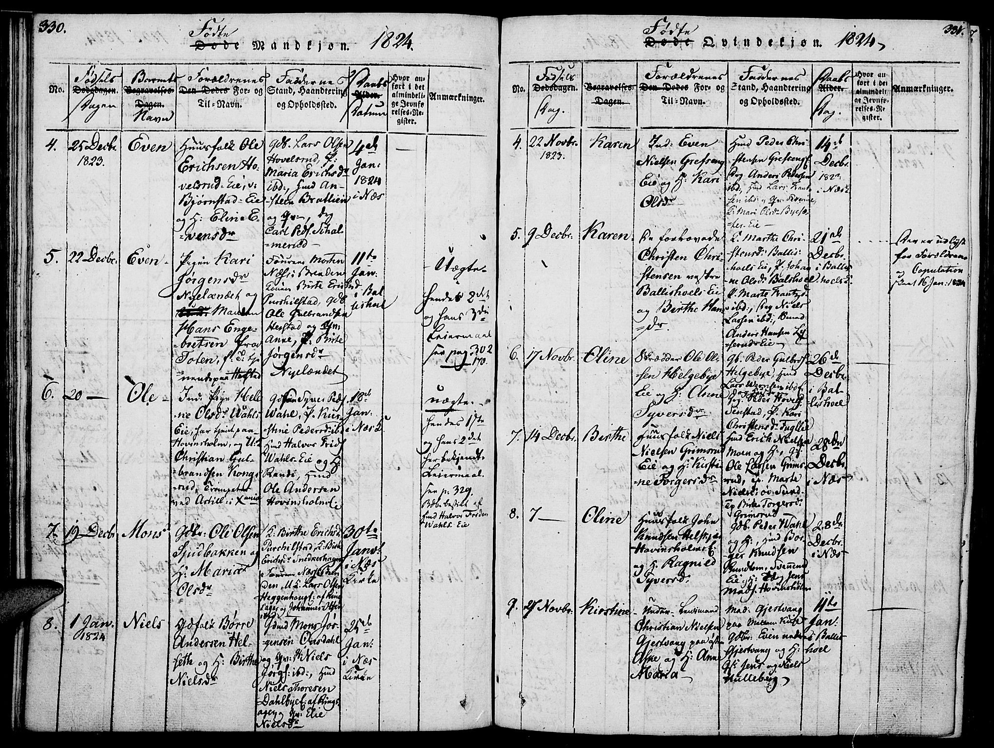 Nes prestekontor, Hedmark, SAH/PREST-020/K/Ka/L0002: Parish register (official) no. 2, 1813-1827, p. 330-331