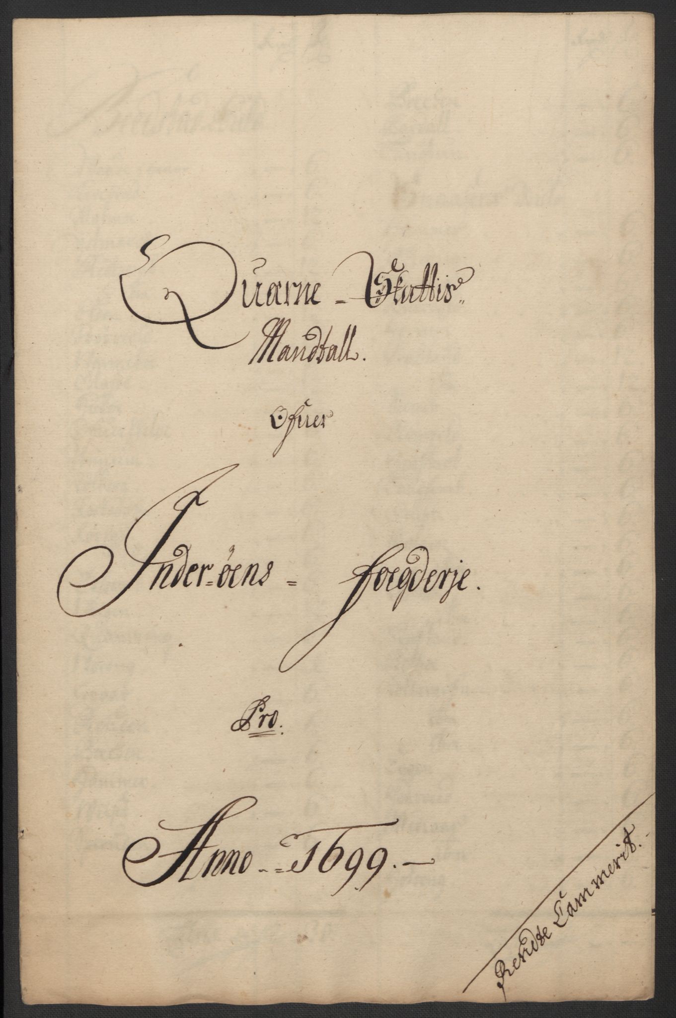 Rentekammeret inntil 1814, Reviderte regnskaper, Fogderegnskap, RA/EA-4092/R63/L4310: Fogderegnskap Inderøy, 1698-1699, p. 309