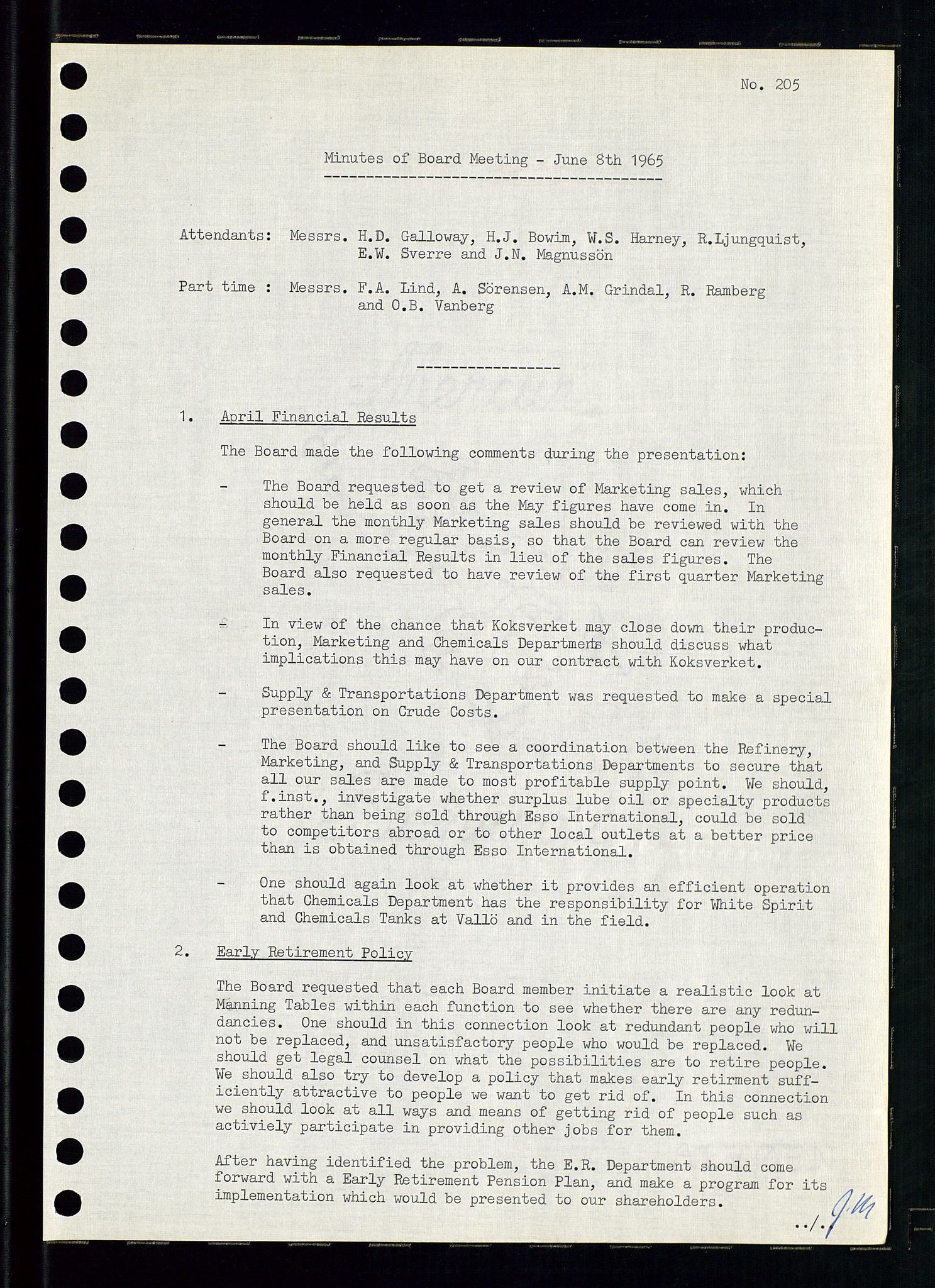 Pa 0982 - Esso Norge A/S, AV/SAST-A-100448/A/Aa/L0002/0001: Den administrerende direksjon Board minutes (styrereferater) / Den administrerende direksjon Board minutes (styrereferater), 1965, p. 97