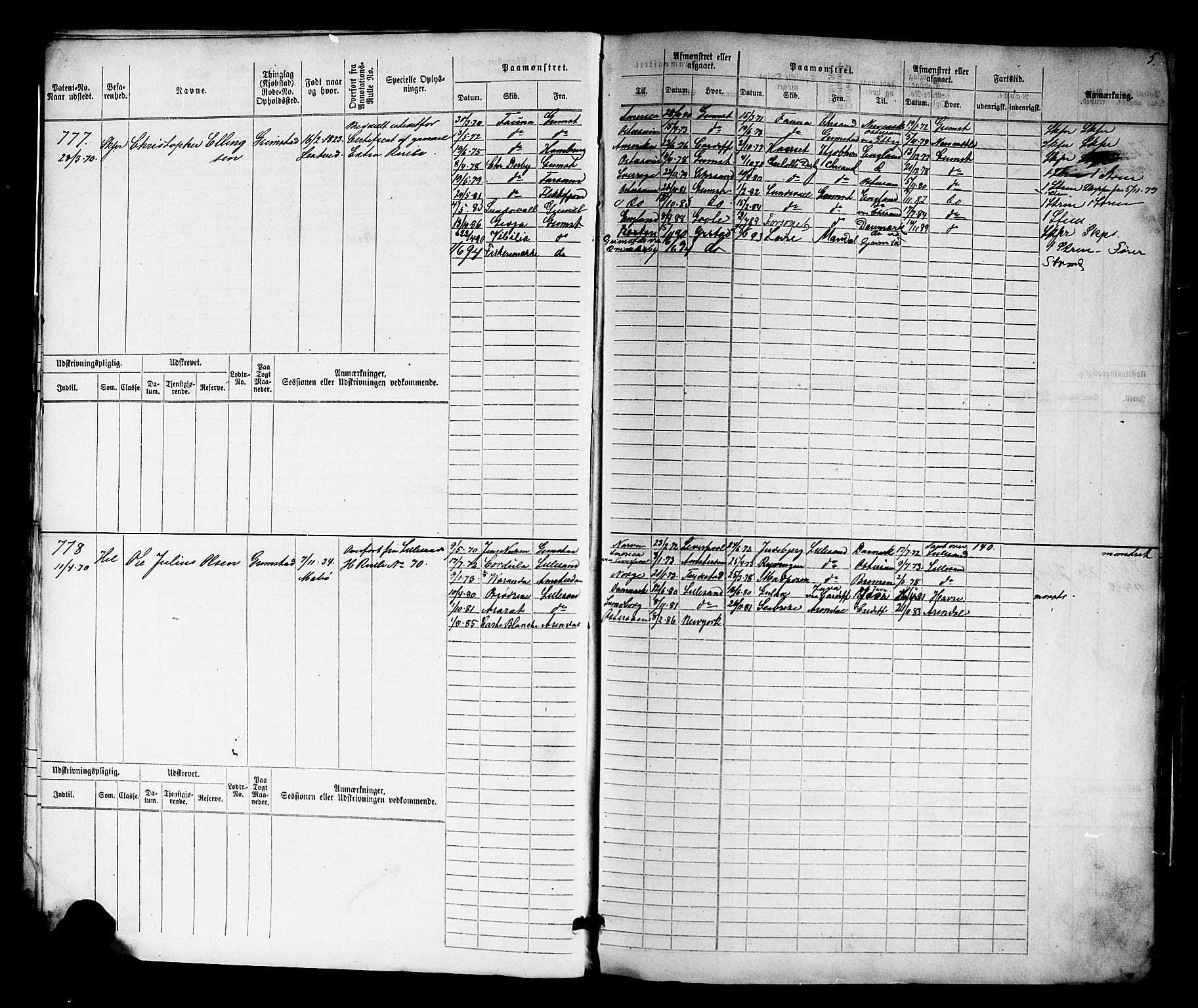 Grimstad mønstringskrets, AV/SAK-2031-0013/F/Fb/L0010: Hovedrulle nr 769-1528, V-23, 1870-1877, p. 6