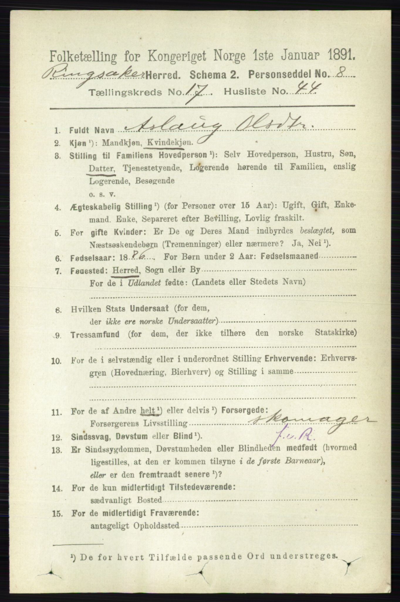 RA, 1891 census for 0412 Ringsaker, 1891, p. 10035