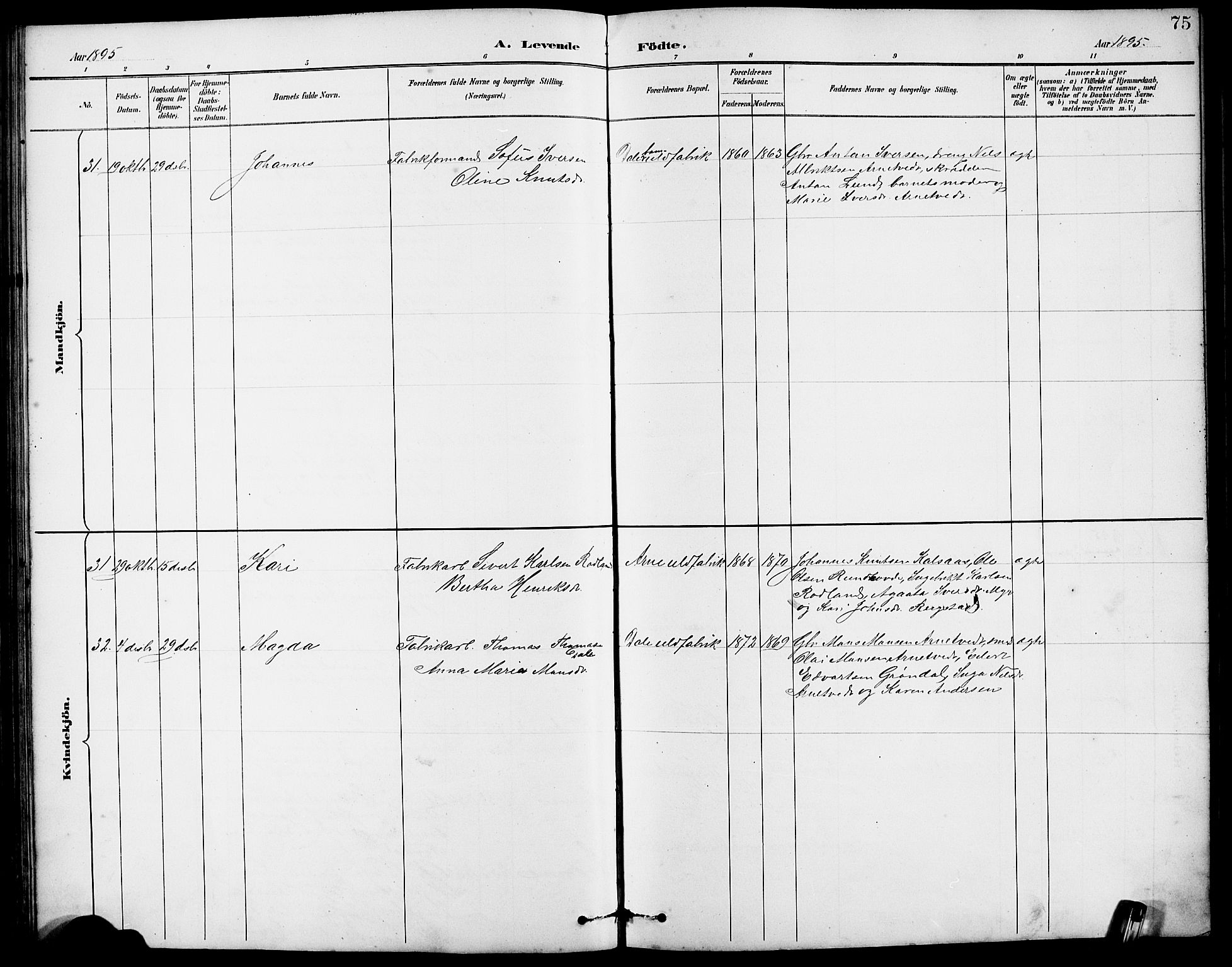 Arna Sokneprestembete, AV/SAB-A-74001/H/Ha/Hab: Parish register (copy) no. A 3, 1887-1897, p. 75