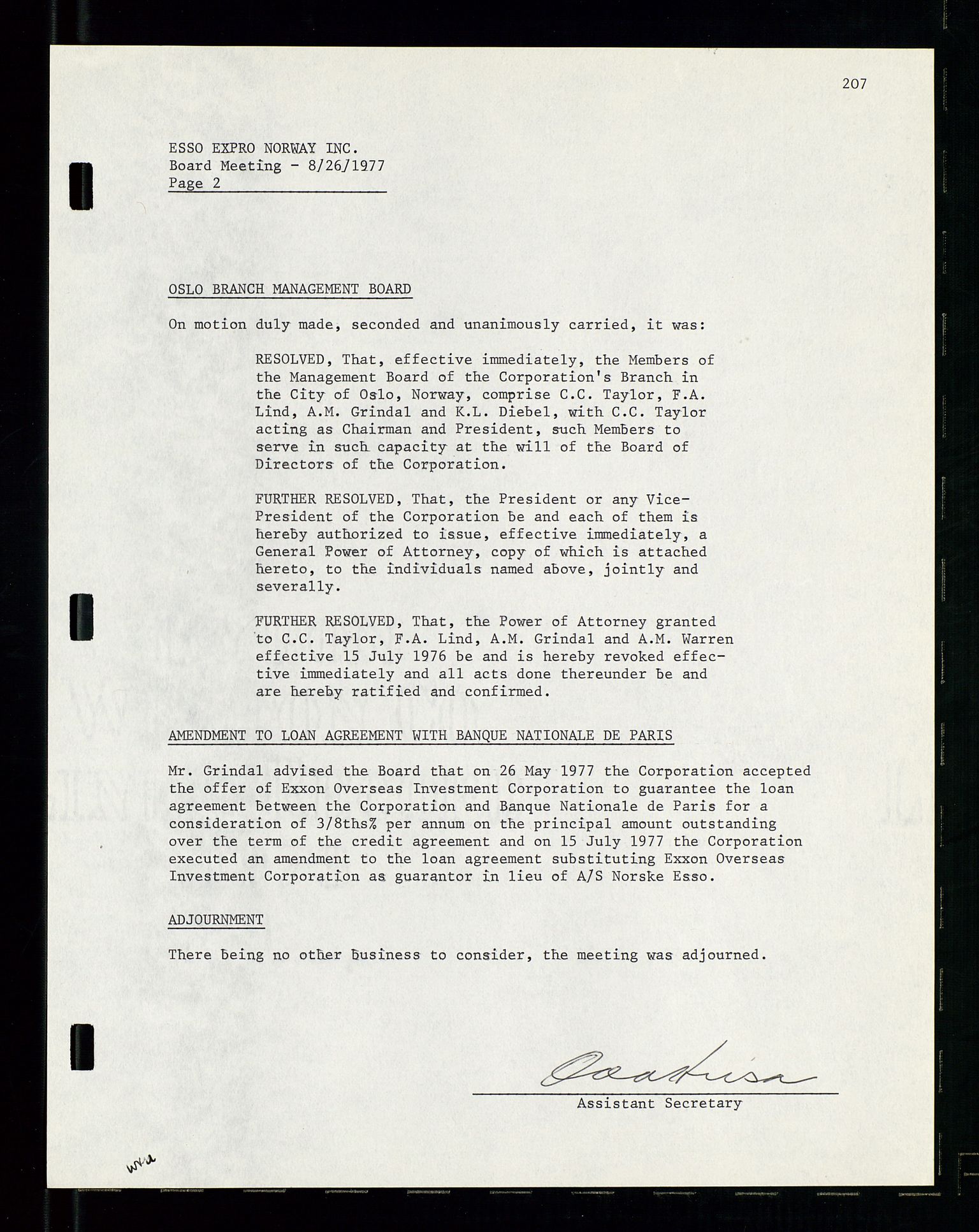 Pa 1512 - Esso Exploration and Production Norway Inc., AV/SAST-A-101917/A/Aa/L0001/0002: Styredokumenter / Corporate records, Board meeting minutes, Agreements, Stocholder meetings, 1975-1979, p. 62