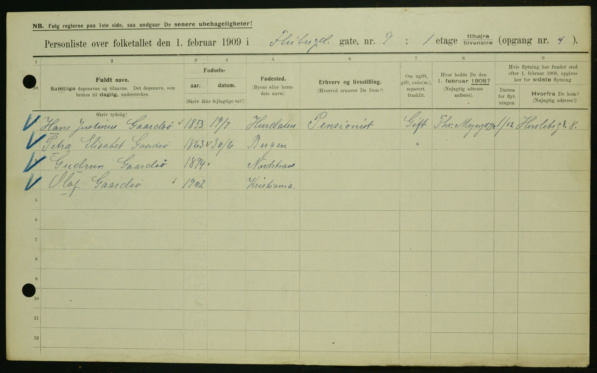 OBA, Municipal Census 1909 for Kristiania, 1909, p. 22290