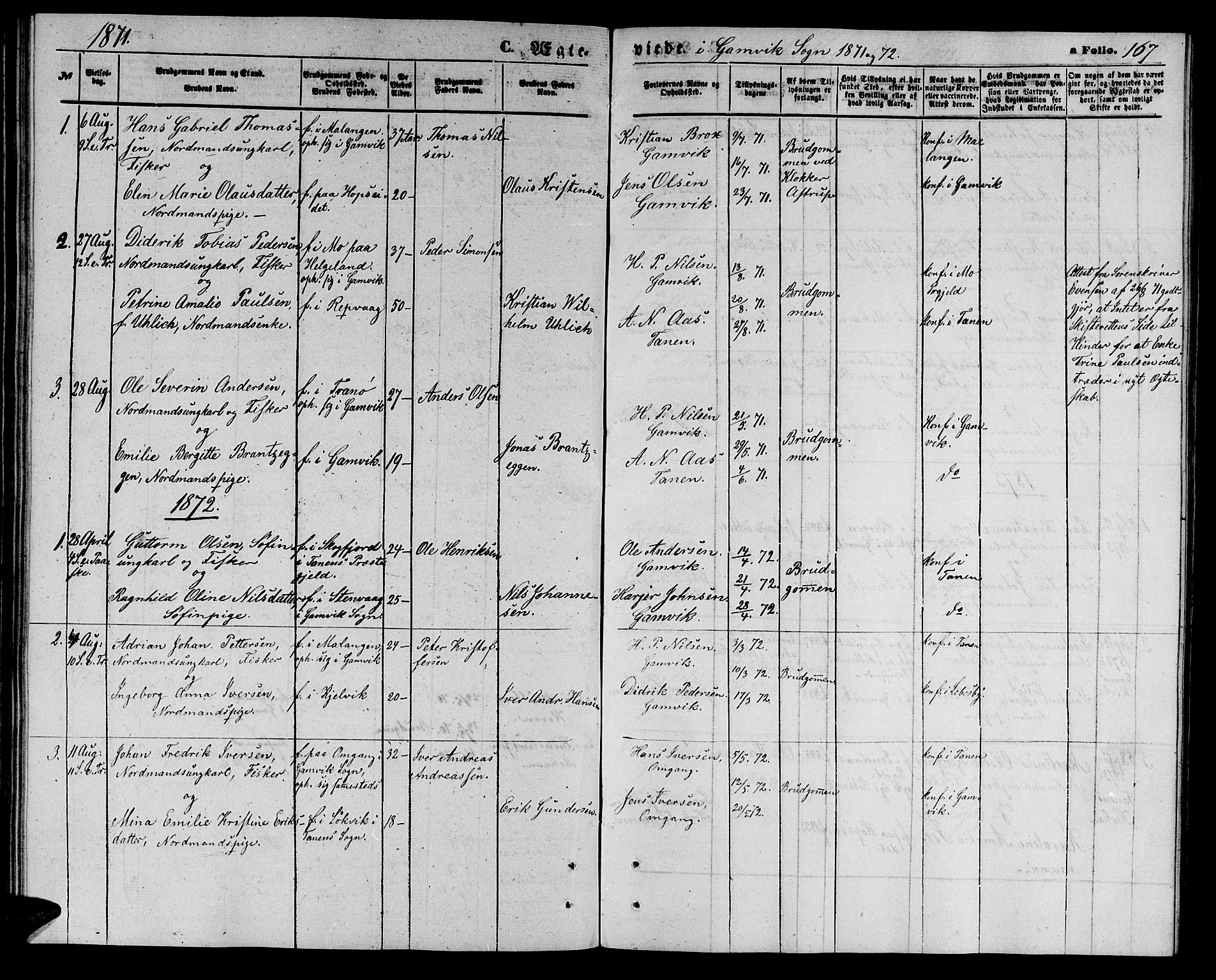 Tana sokneprestkontor, SATØ/S-1334/H/Hb/L0002klokker: Parish register (copy) no. 2 /2, 1867-1877, p. 167