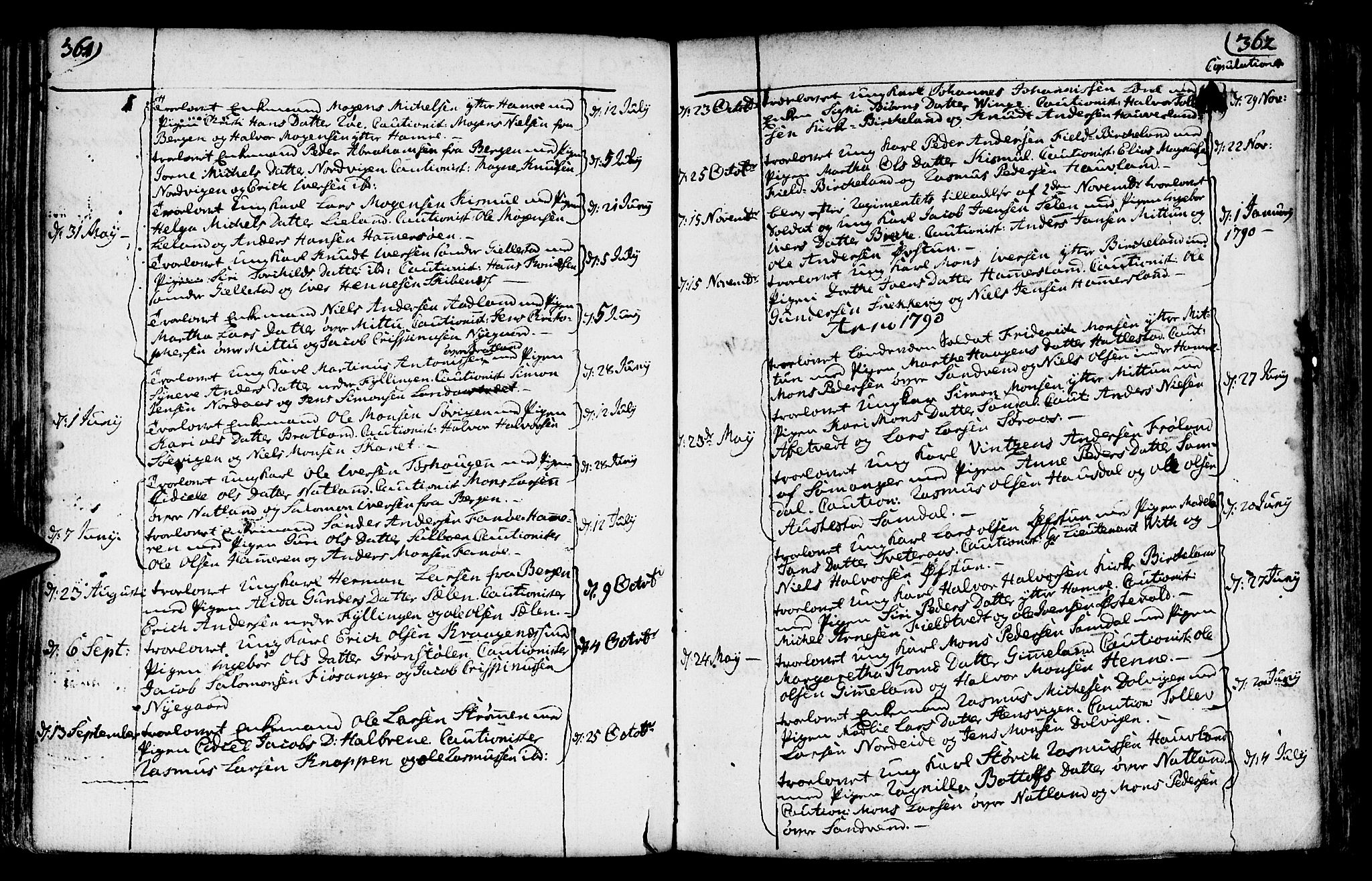 Fana Sokneprestembete, AV/SAB-A-75101/H/Haa/Haaa/L0005: Parish register (official) no. A 5, 1773-1799, p. 361-362