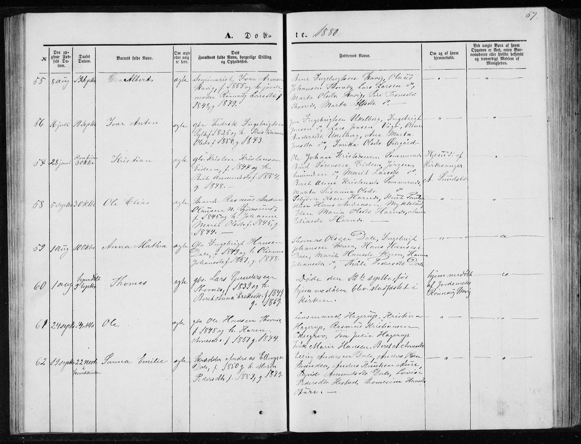 Ministerialprotokoller, klokkerbøker og fødselsregistre - Møre og Romsdal, AV/SAT-A-1454/565/L0754: Parish register (copy) no. 565C03, 1870-1896, p. 67