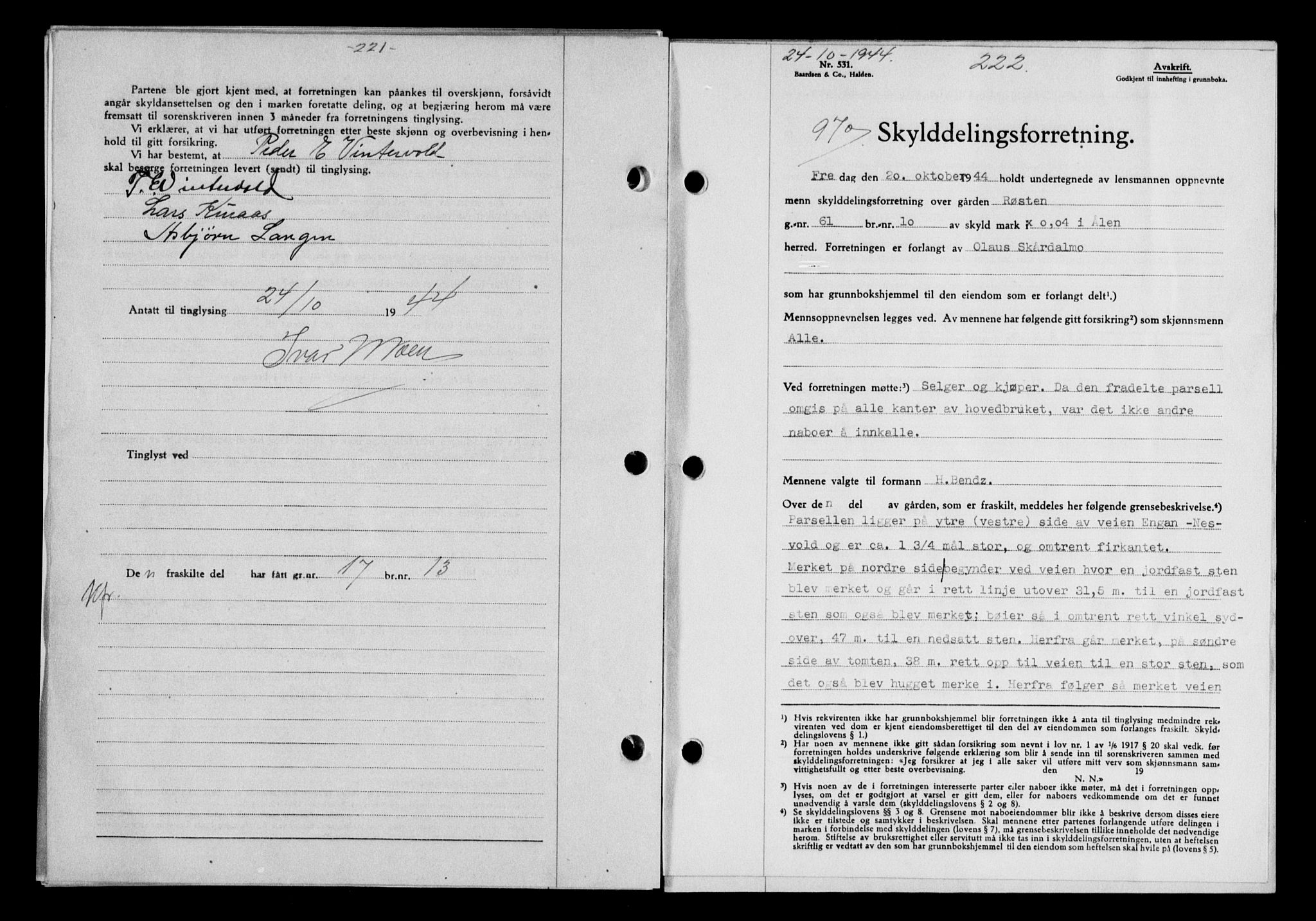 Gauldal sorenskriveri, SAT/A-0014/1/2/2C/L0058: Mortgage book no. 63, 1944-1945, Diary no: : 970/1944