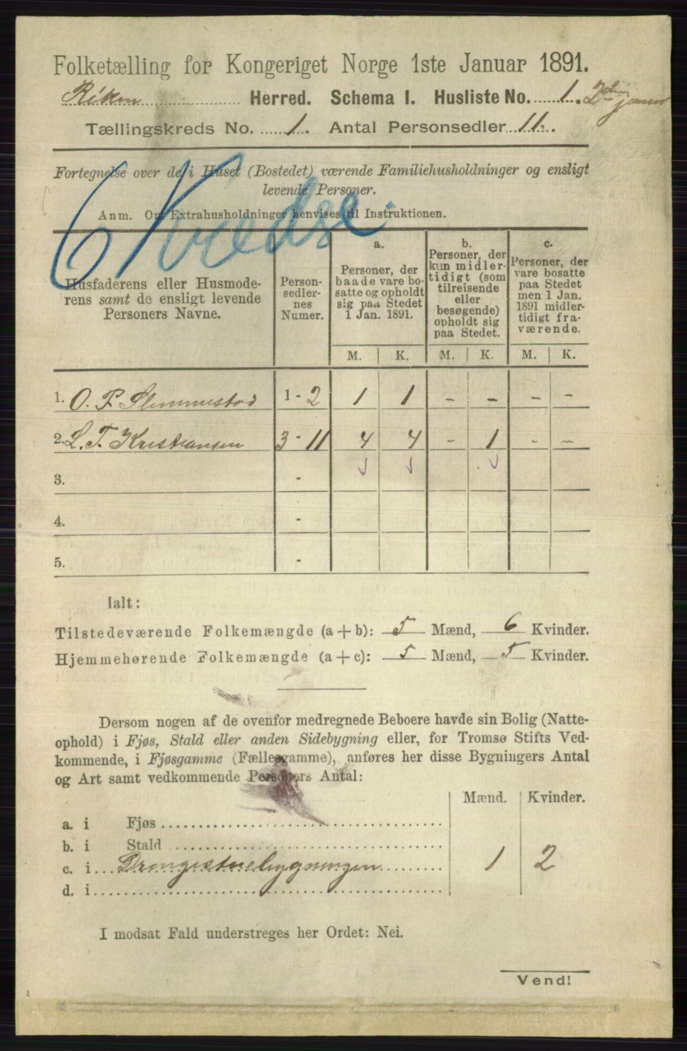 RA, 1891 census for 0627 Røyken, 1891, p. 23