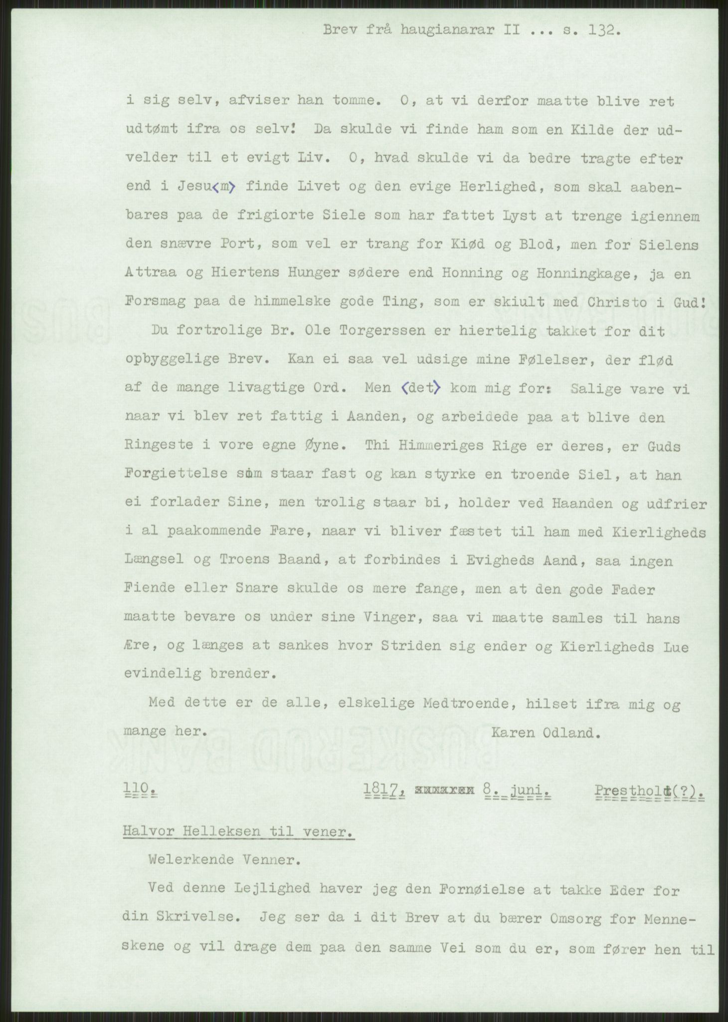 Samlinger til kildeutgivelse, Haugianerbrev, AV/RA-EA-6834/F/L0002: Haugianerbrev II: 1805-1821, 1805-1821, p. 132