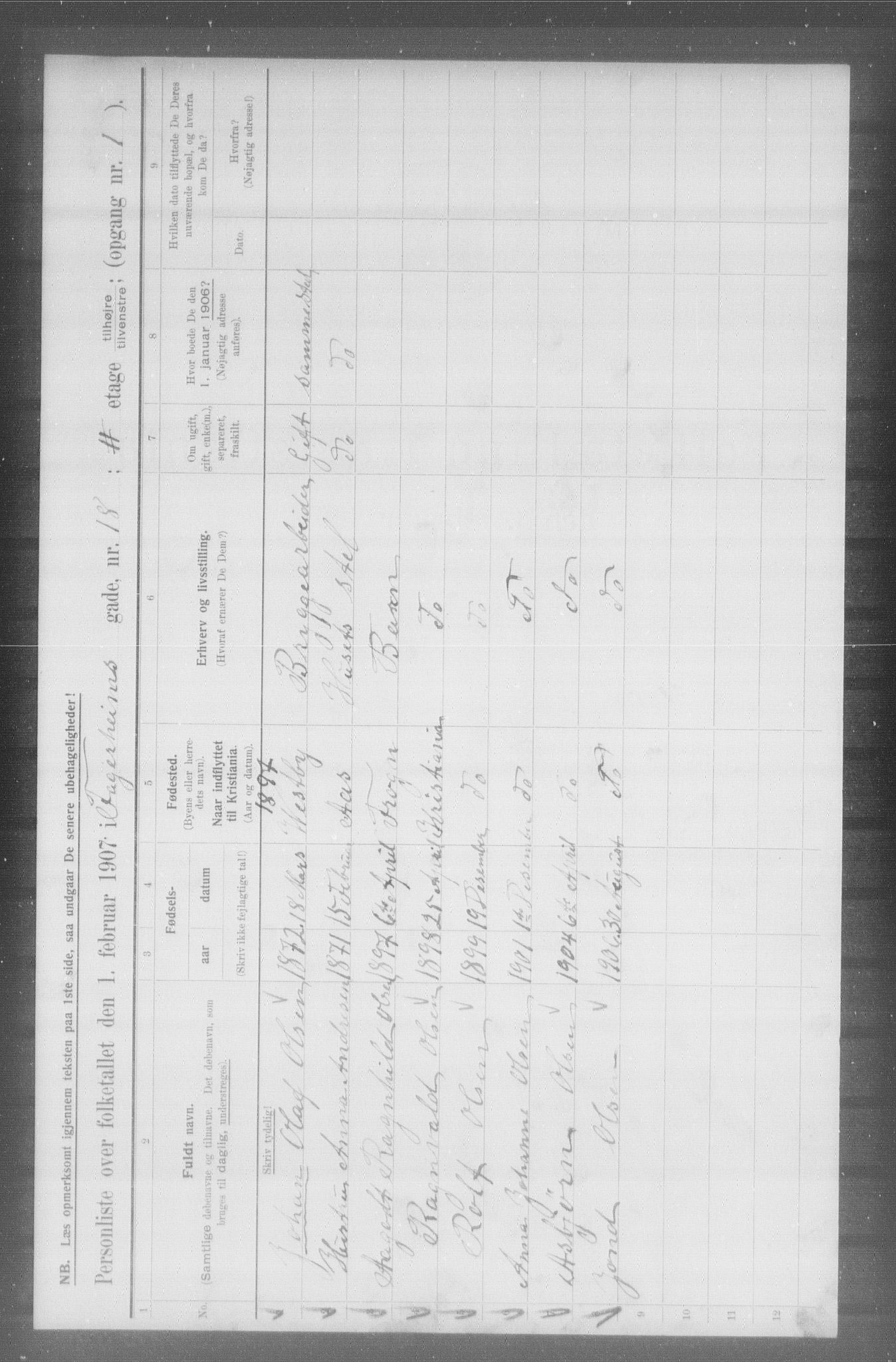 OBA, Municipal Census 1907 for Kristiania, 1907, p. 11698