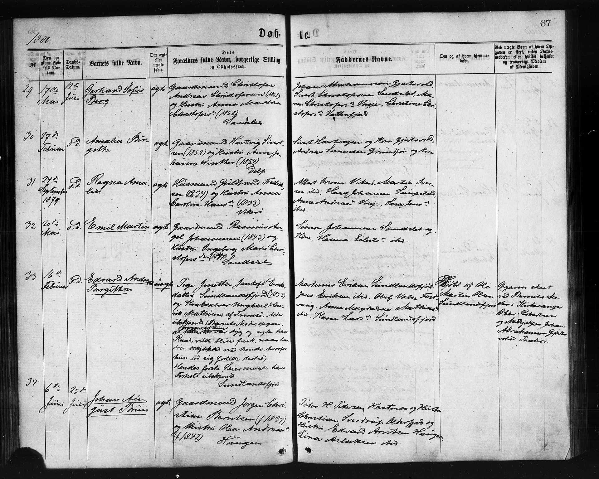 Ministerialprotokoller, klokkerbøker og fødselsregistre - Nordland, AV/SAT-A-1459/876/L1096: Parish register (official) no. 876A02, 1870-1886, p. 67