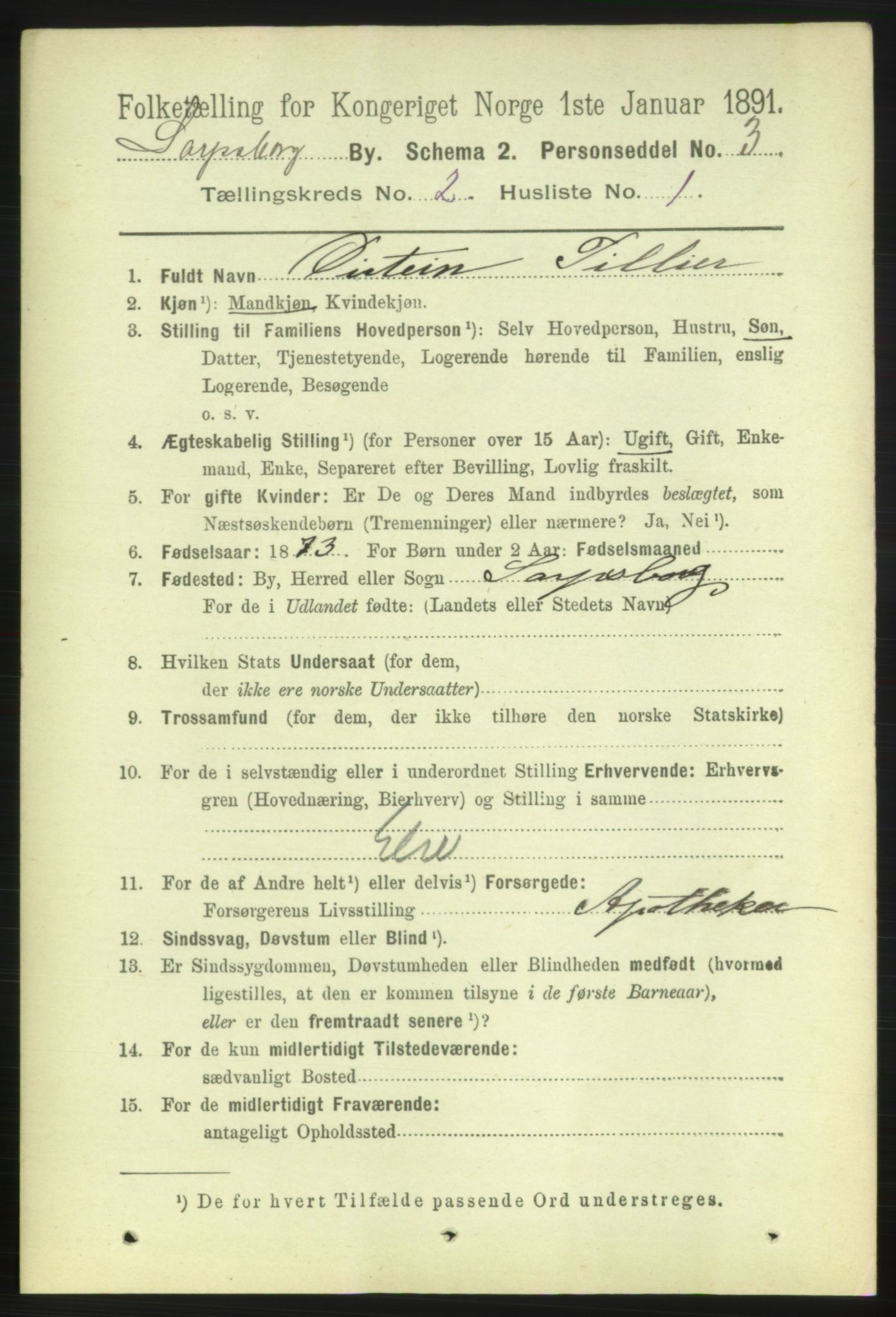 RA, 1891 census for 0102 Sarpsborg, 1891, p. 1264