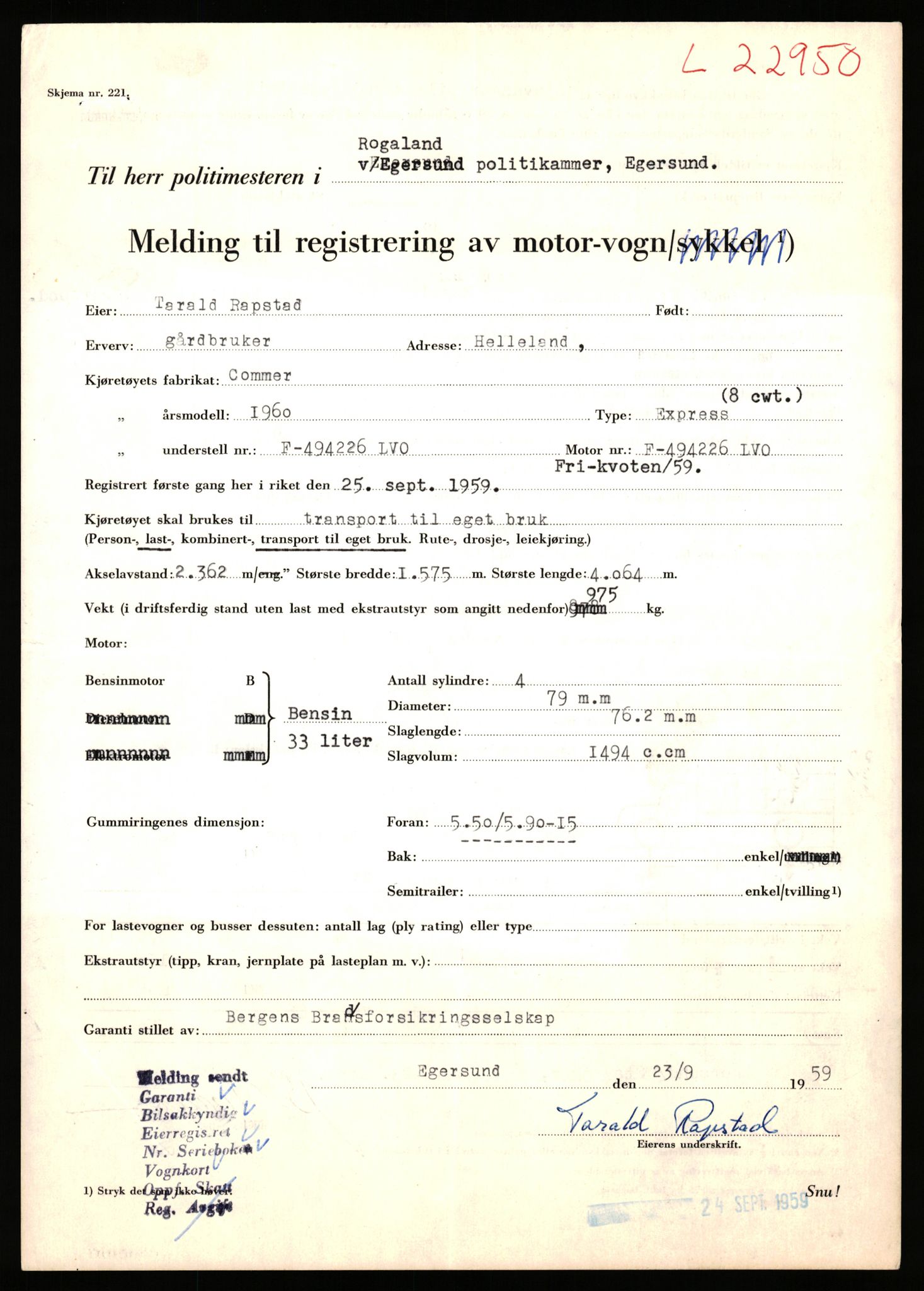 Stavanger trafikkstasjon, AV/SAST-A-101942/0/F/L0040: L-22800 - L-23999, 1930-1971, p. 523