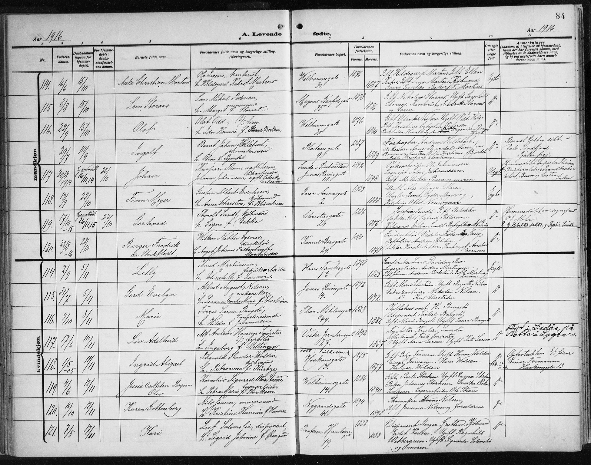 Johanneskirken sokneprestembete, AV/SAB-A-76001/H/Haa: Parish register (official) no. A 3, 1913-1934, p. 84