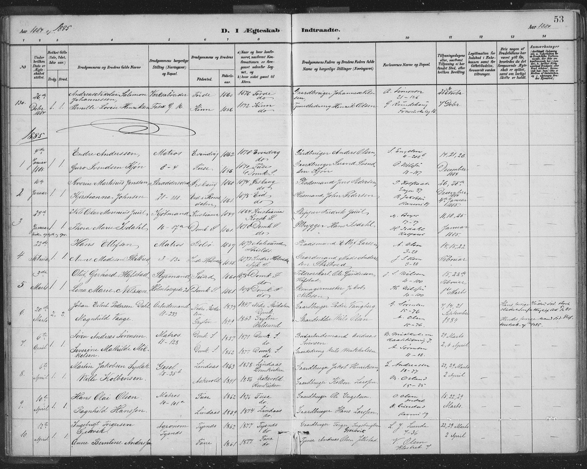 Domkirken sokneprestembete, SAB/A-74801/H/Hab/L0032: Parish register (copy) no. D 4, 1880-1907, p. 53
