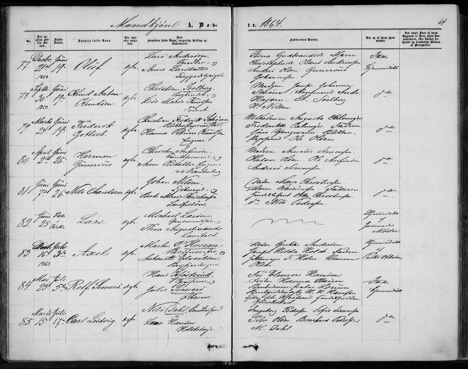 Bragernes kirkebøker, AV/SAKO-A-6/F/Fb/L0003: Parish register (official) no. II 3, 1860-1868, p. 64