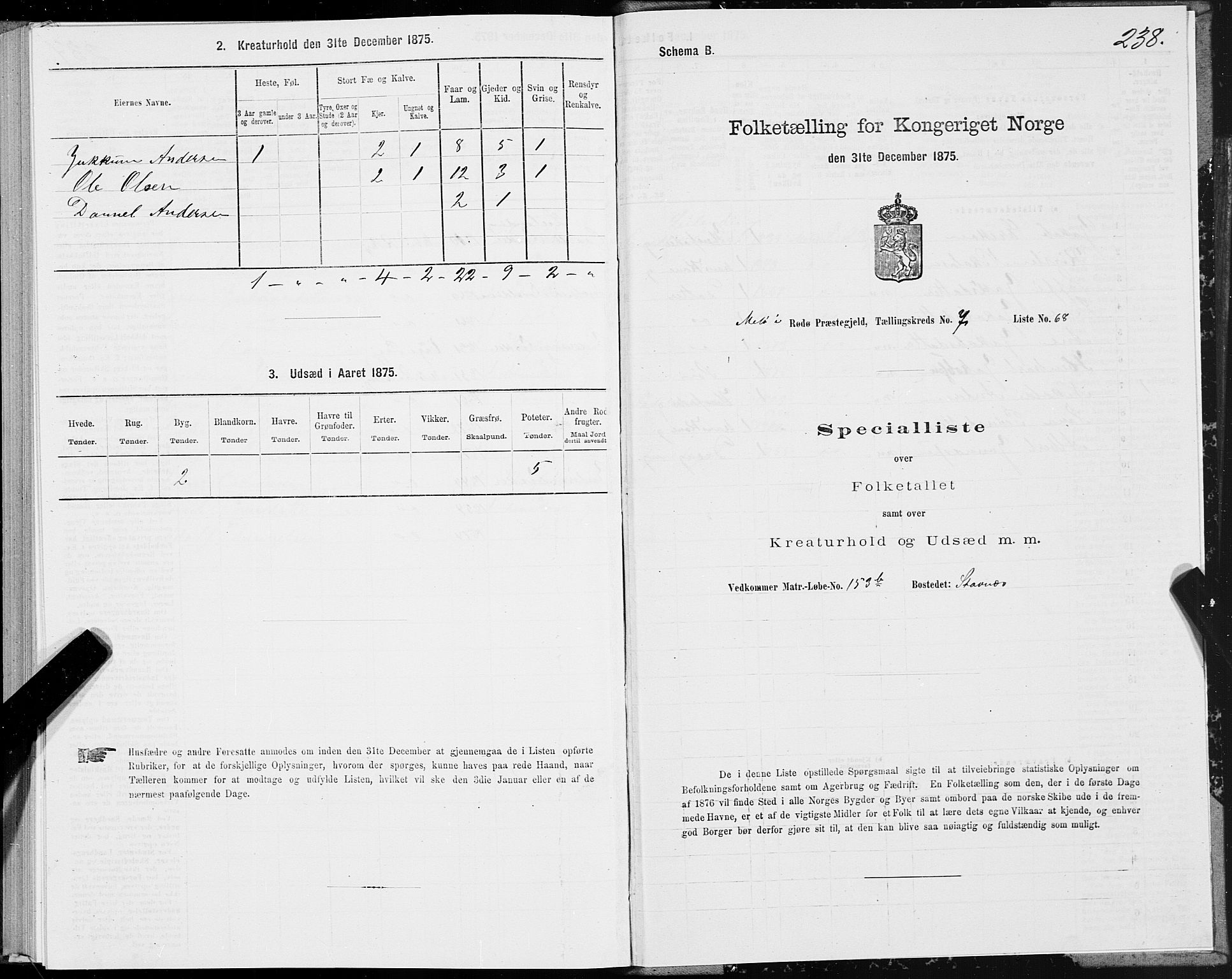 SAT, 1875 census for 1836P Rødøy, 1875, p. 3238