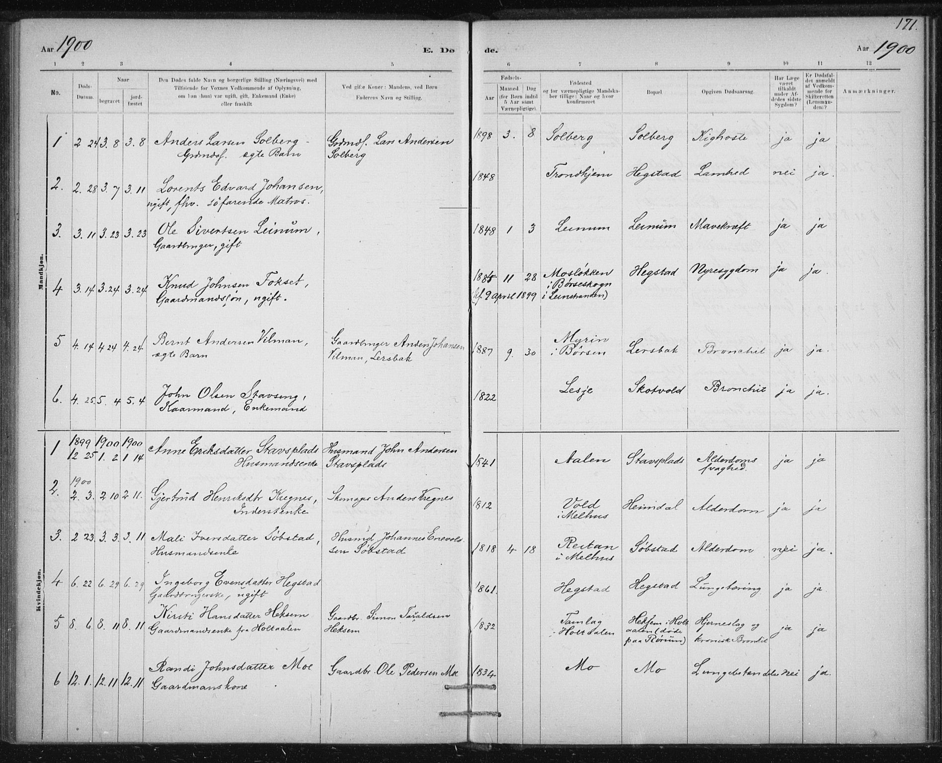 Ministerialprotokoller, klokkerbøker og fødselsregistre - Sør-Trøndelag, SAT/A-1456/613/L0392: Parish register (official) no. 613A01, 1887-1906, p. 171