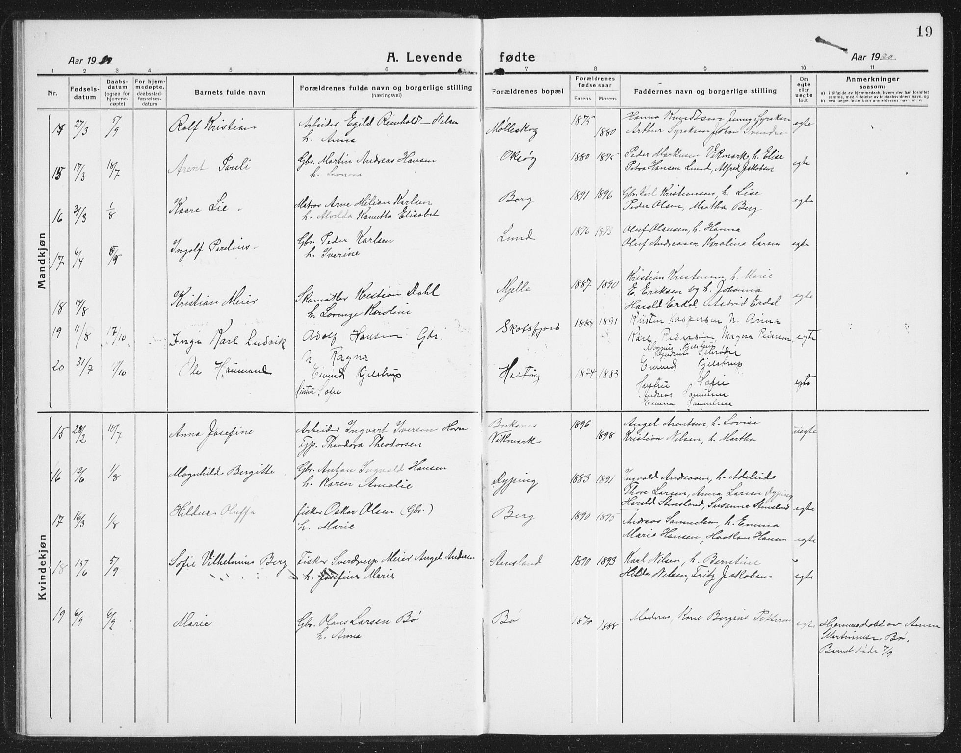 Ministerialprotokoller, klokkerbøker og fødselsregistre - Nordland, AV/SAT-A-1459/855/L0817: Parish register (copy) no. 855C06, 1917-1934, p. 19