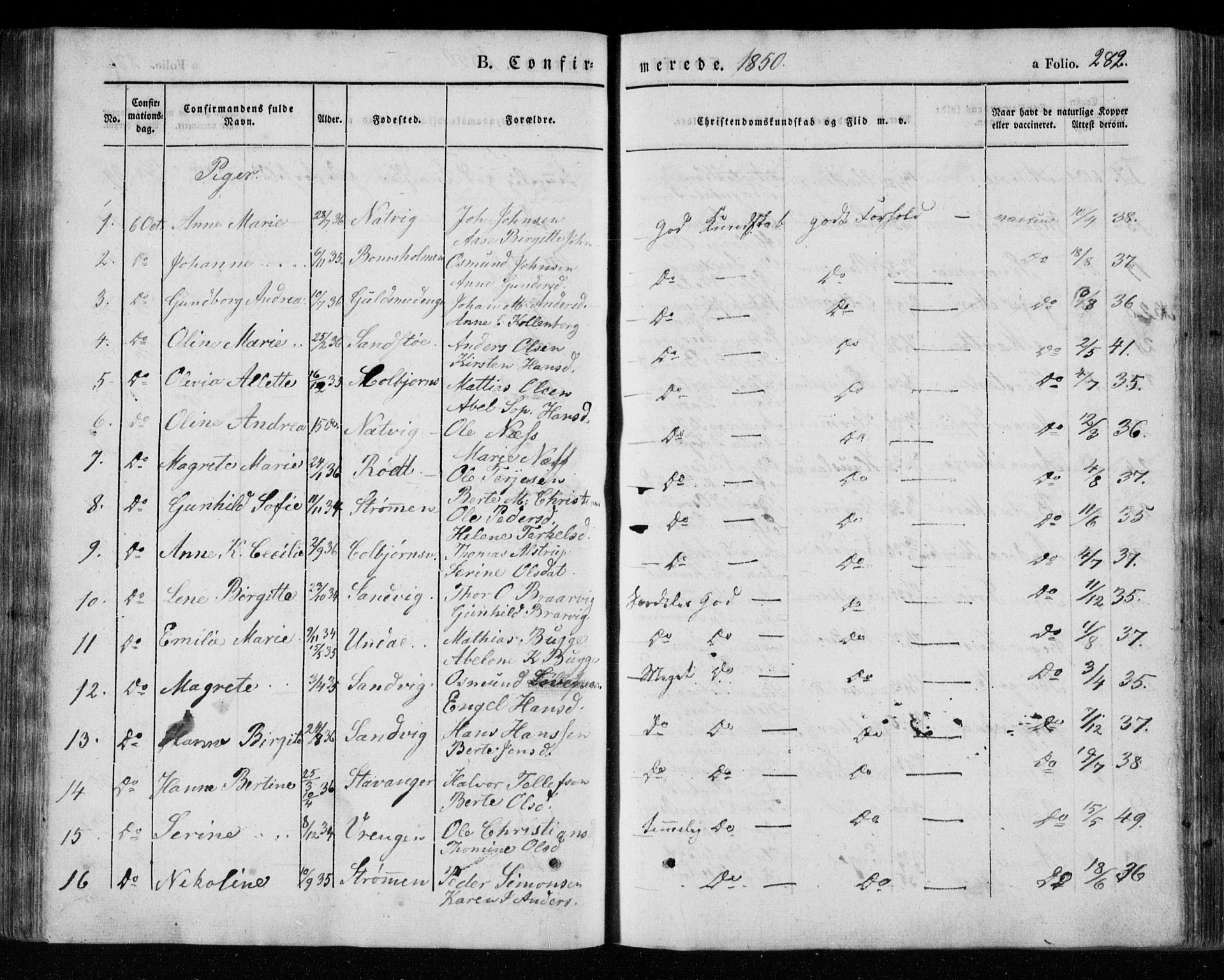 Øyestad sokneprestkontor, AV/SAK-1111-0049/F/Fa/L0014: Parish register (official) no. A 14, 1843-1856, p. 282