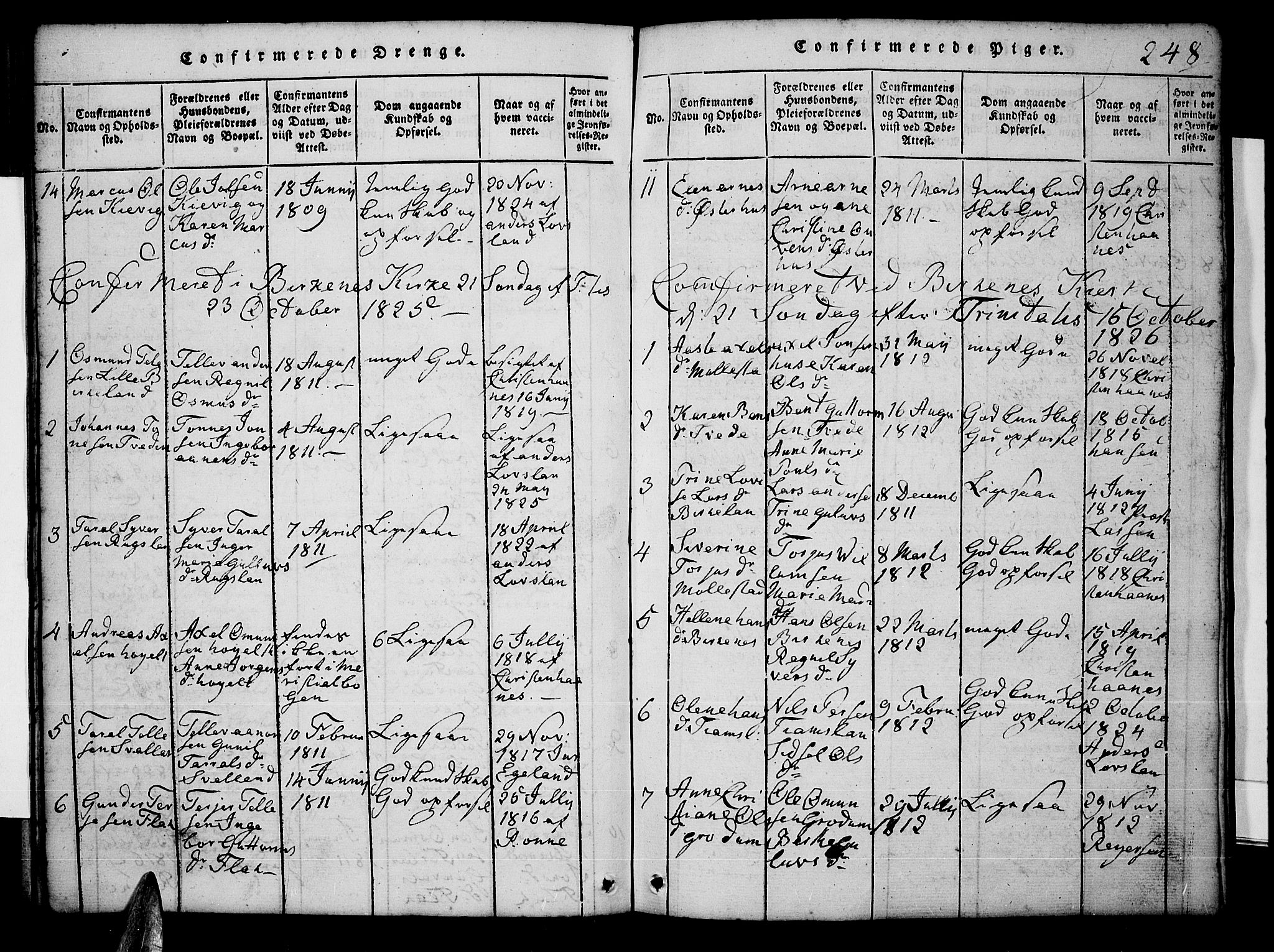 Tveit sokneprestkontor, SAK/1111-0043/F/Fb/L0001: Parish register (copy) no. B 1, 1820-1834, p. 248