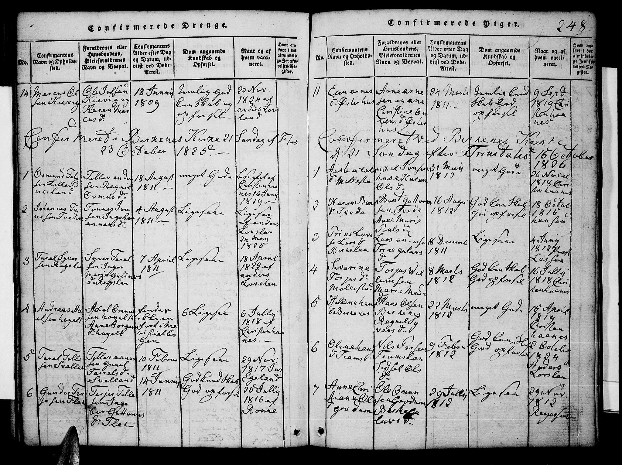 Tveit sokneprestkontor, AV/SAK-1111-0043/F/Fb/L0001: Parish register (copy) no. B 1, 1820-1834, p. 248