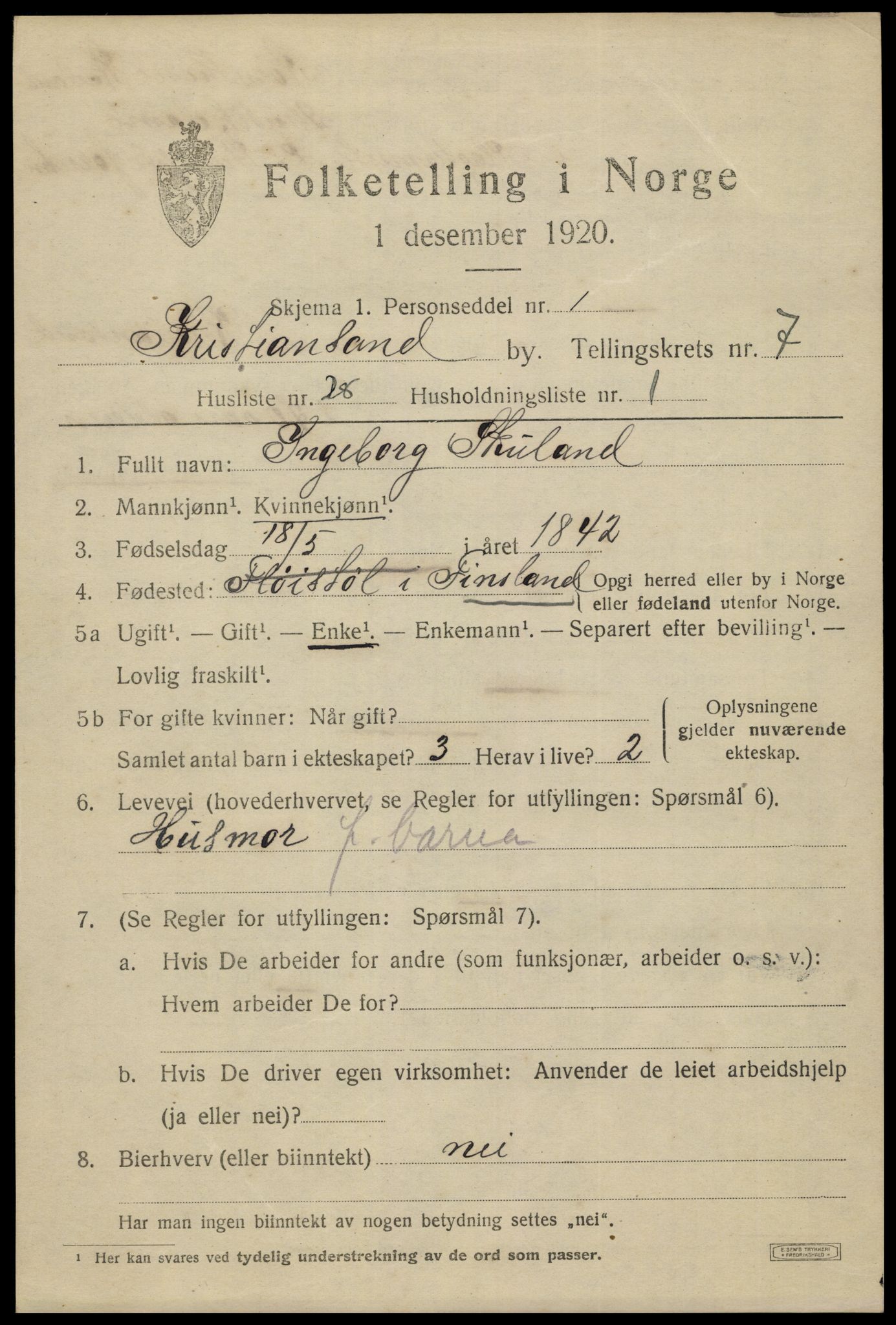 SAK, 1920 census for Kristiansand, 1920, p. 20537