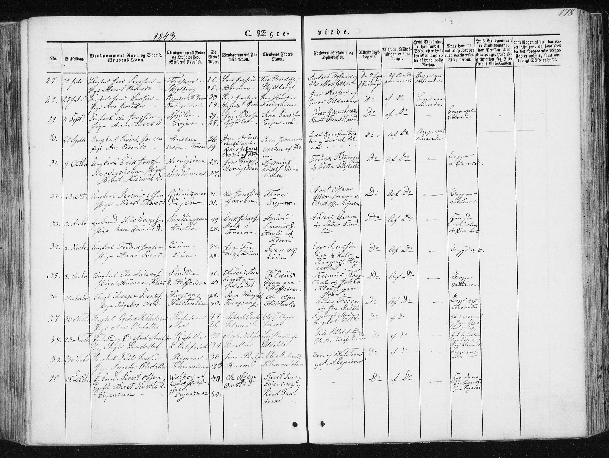 Ministerialprotokoller, klokkerbøker og fødselsregistre - Sør-Trøndelag, SAT/A-1456/668/L0805: Parish register (official) no. 668A05, 1840-1853, p. 178