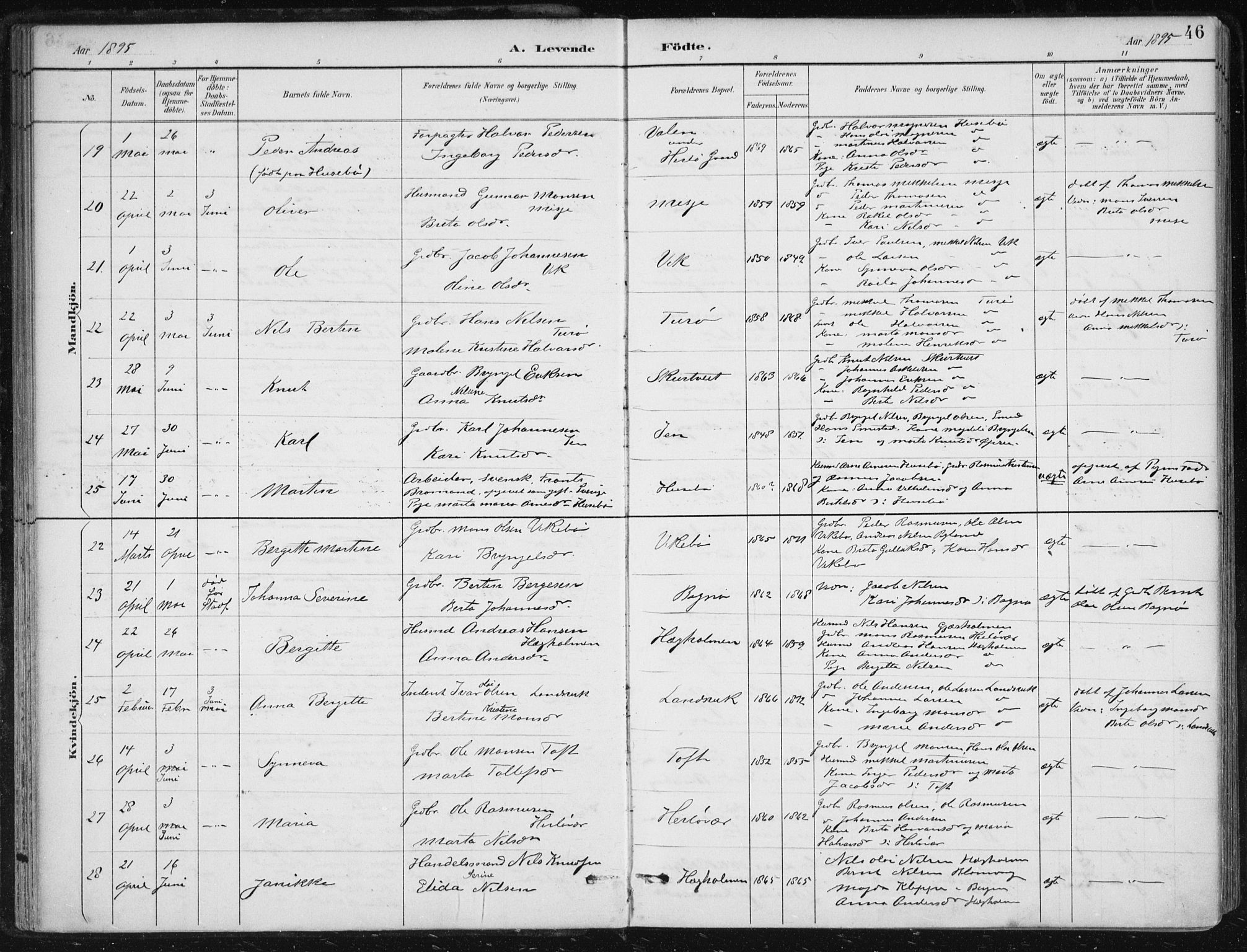 Herdla Sokneprestembete, AV/SAB-A-75701/H/Haa: Parish register (official) no. A 4, 1891-1905, p. 46