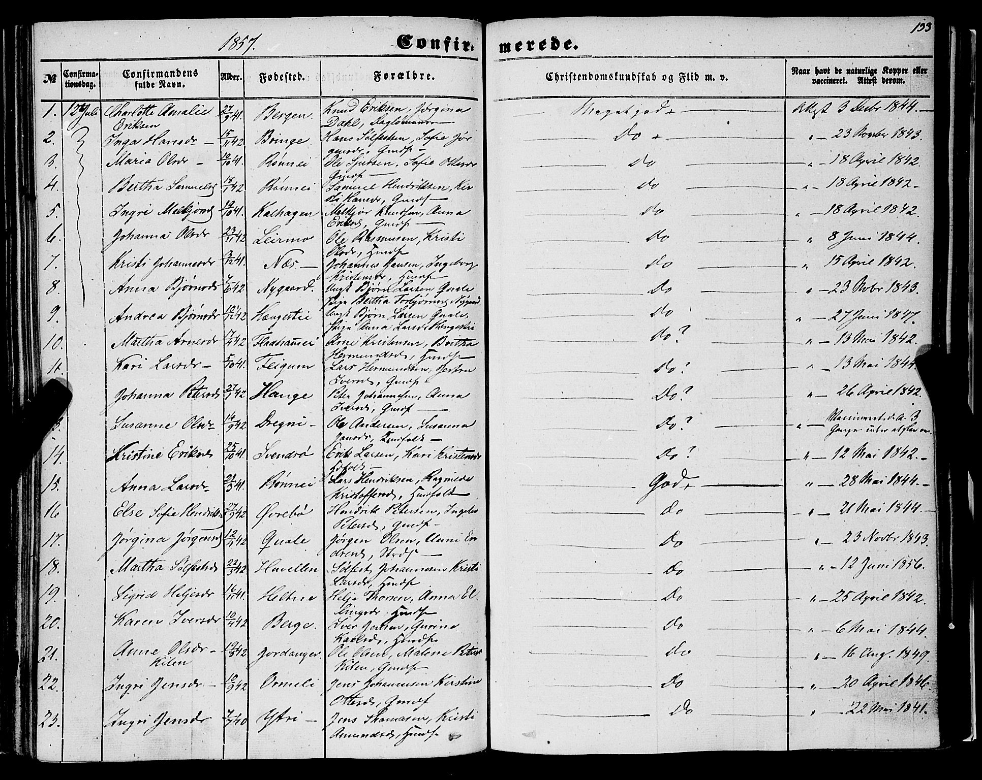 Luster sokneprestembete, AV/SAB-A-81101/H/Haa/Haaa/L0007: Parish register (official) no. A 7, 1849-1859, p. 133