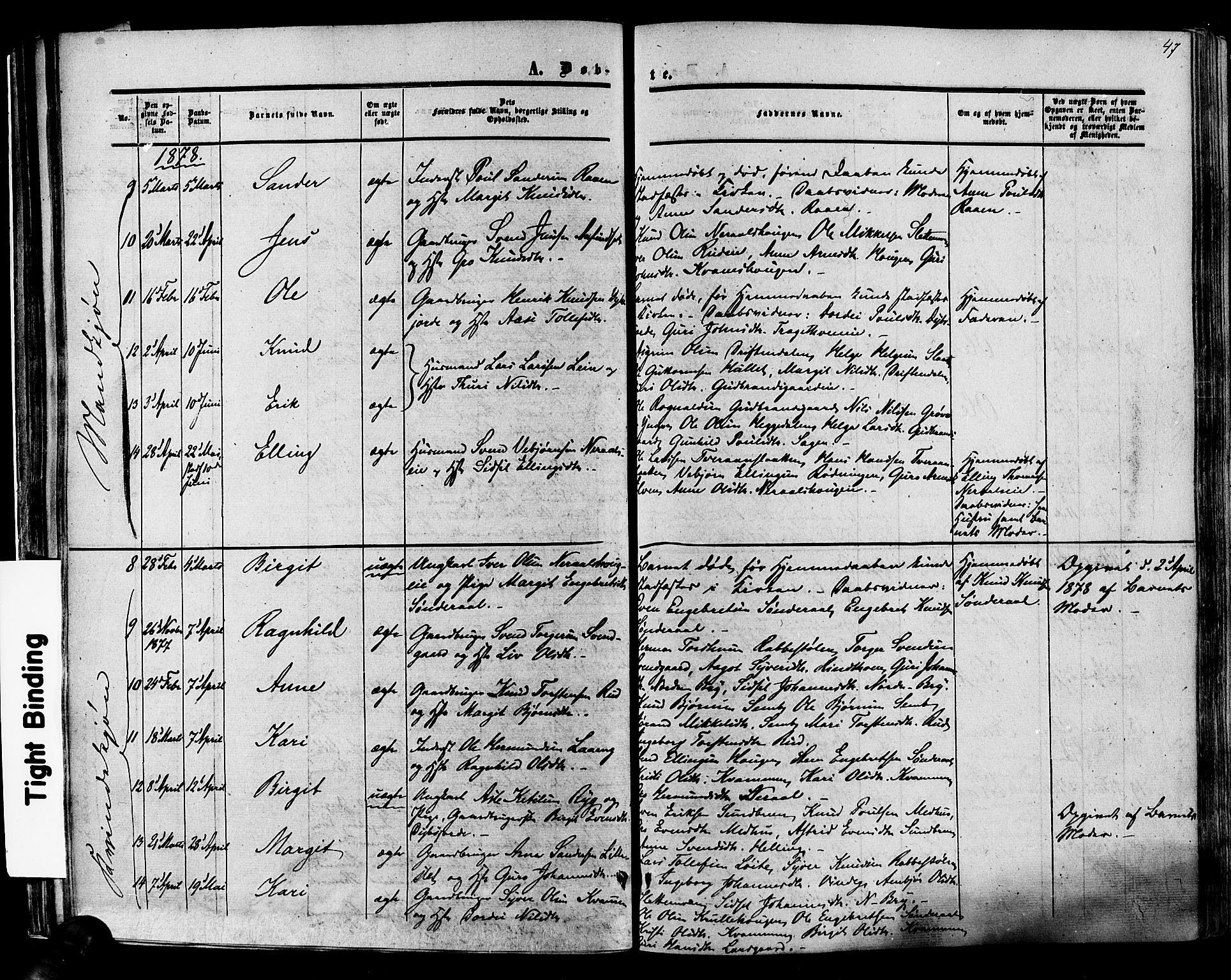 Hol kirkebøker, AV/SAKO-A-227/F/Fa/L0002: Parish register (official) no. I 2, 1870-1886, p. 47