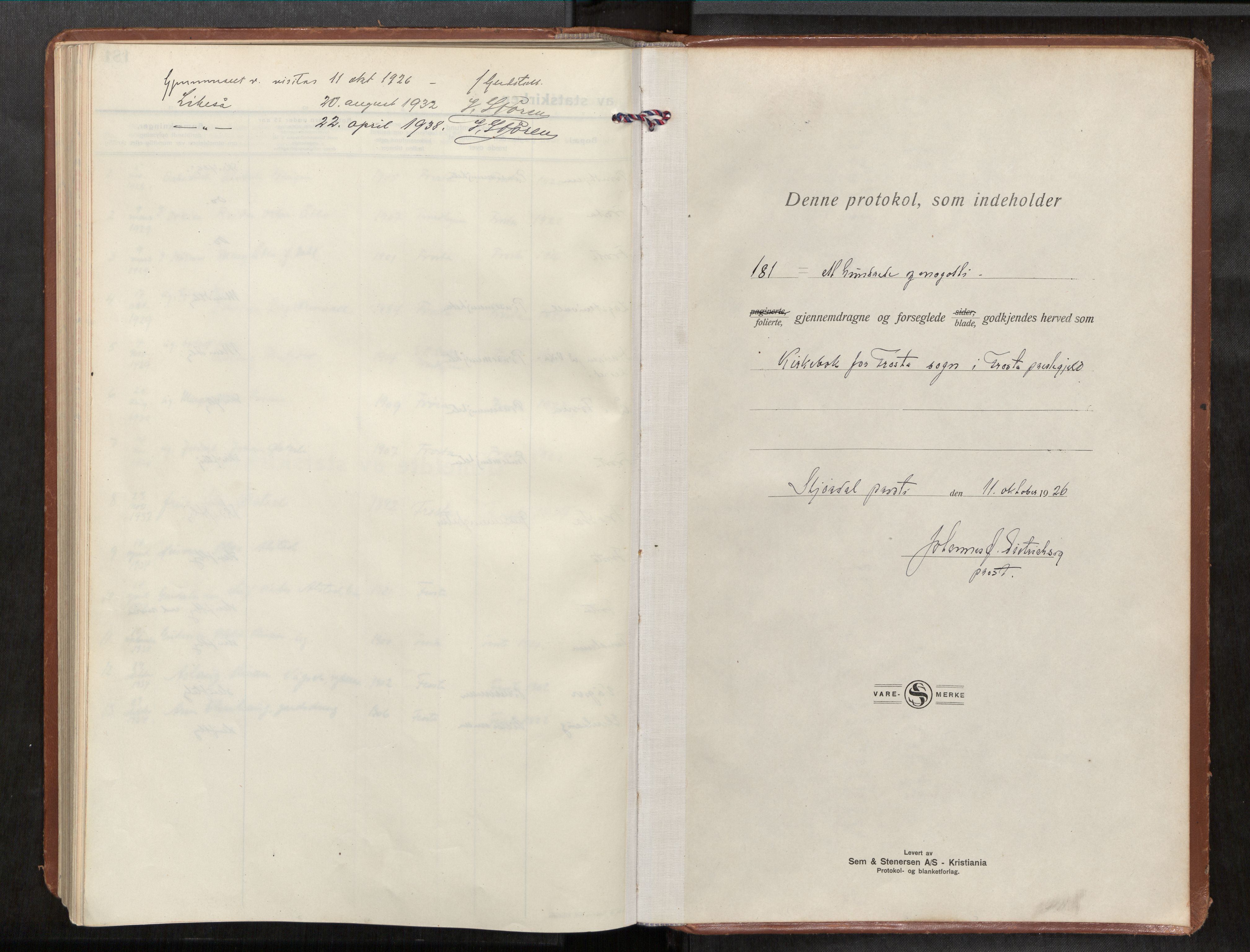 Frosta sokneprestkontor, SAT/A-4380/2/H/Haa/L0001: Parish register (official) no. 1, 1926-1934