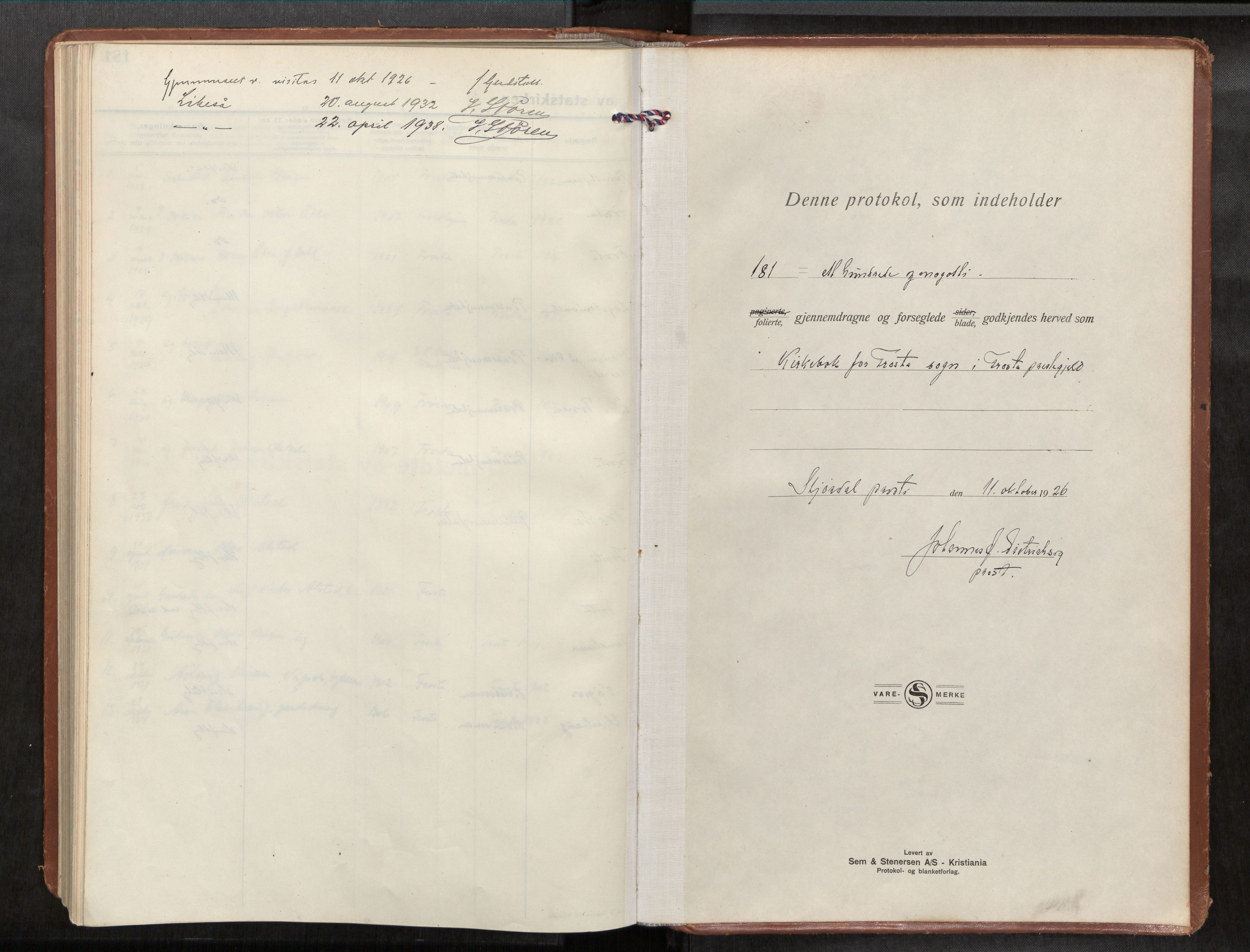 Frosta sokneprestkontor, AV/SAT-A-4380/2/H/Haa/L0001: Parish register (official) no. 1, 1926-1934