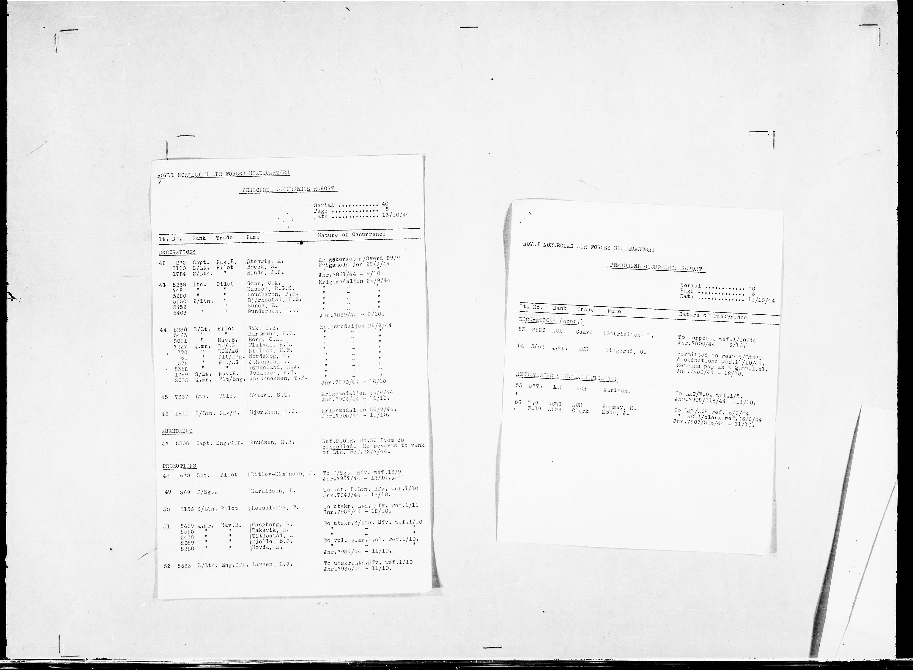 Forsvaret, Flyvåpnenes treningsleir 1940-1945, AV/RA-RAFA-3974/V/L0038: Ekspedisjonskontoret. 8. Personellkontoret, 1940-1945