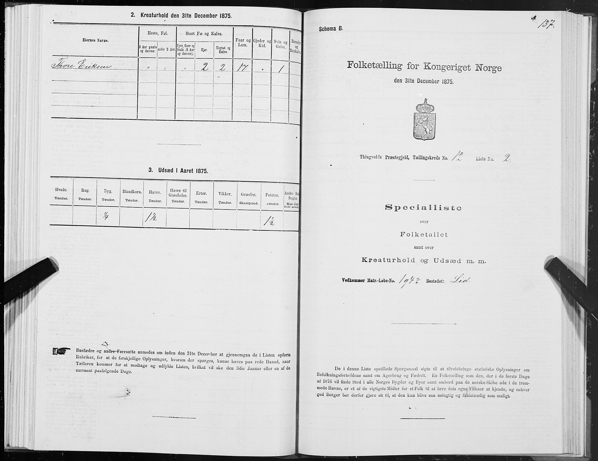 SAT, 1875 census for 1560P Tingvoll, 1875, p. 4137