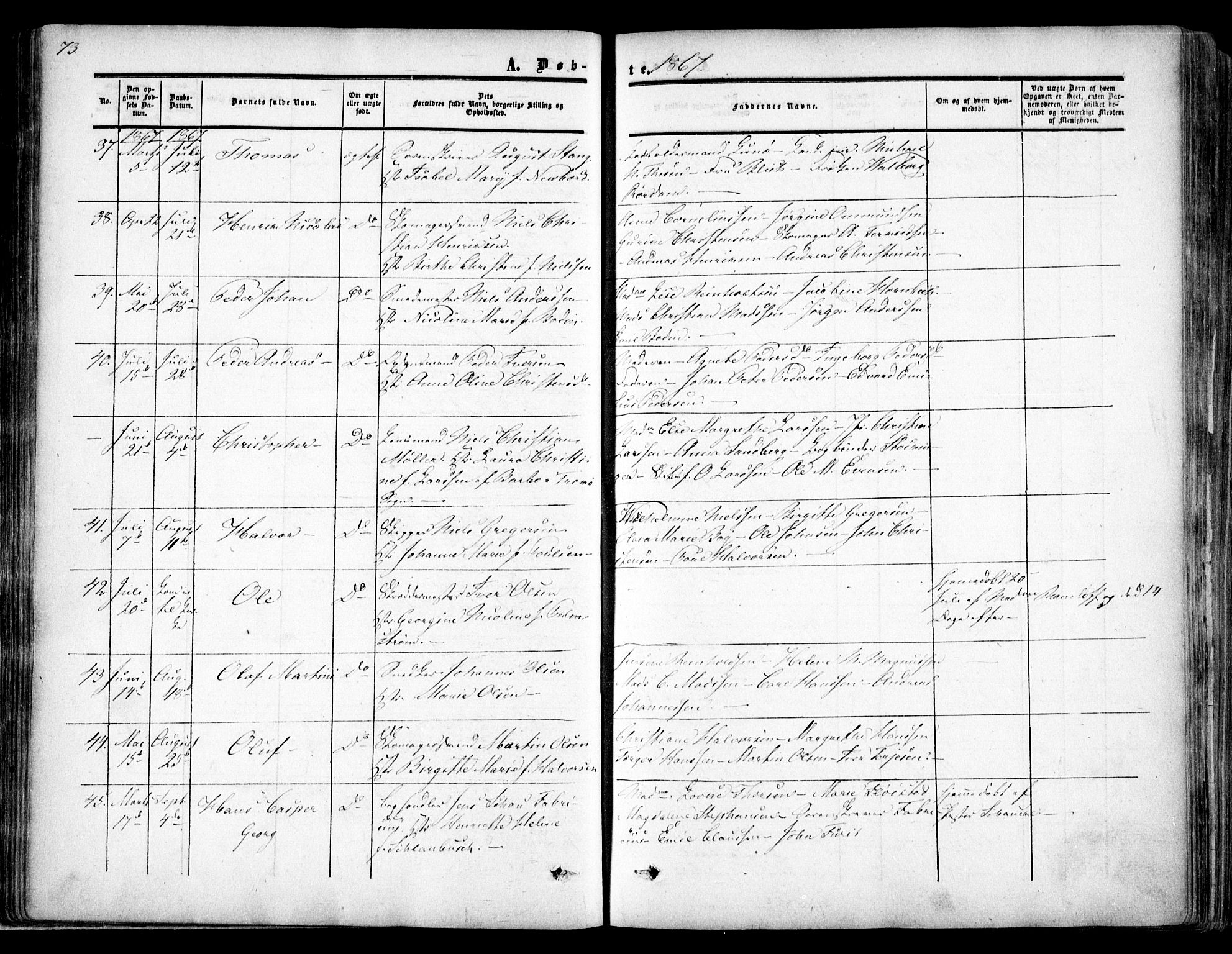 Arendal sokneprestkontor, Trefoldighet, SAK/1111-0040/F/Fa/L0006: Parish register (official) no. A 6, 1855-1868, p. 73