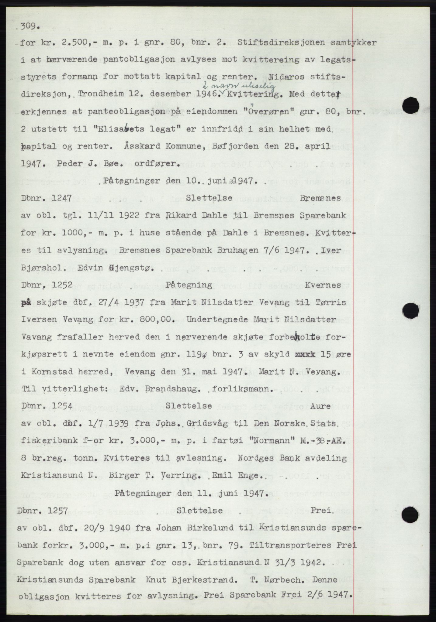 Nordmøre sorenskriveri, AV/SAT-A-4132/1/2/2Ca: Mortgage book no. C82b, 1946-1951, Diary no: : 1247/1947