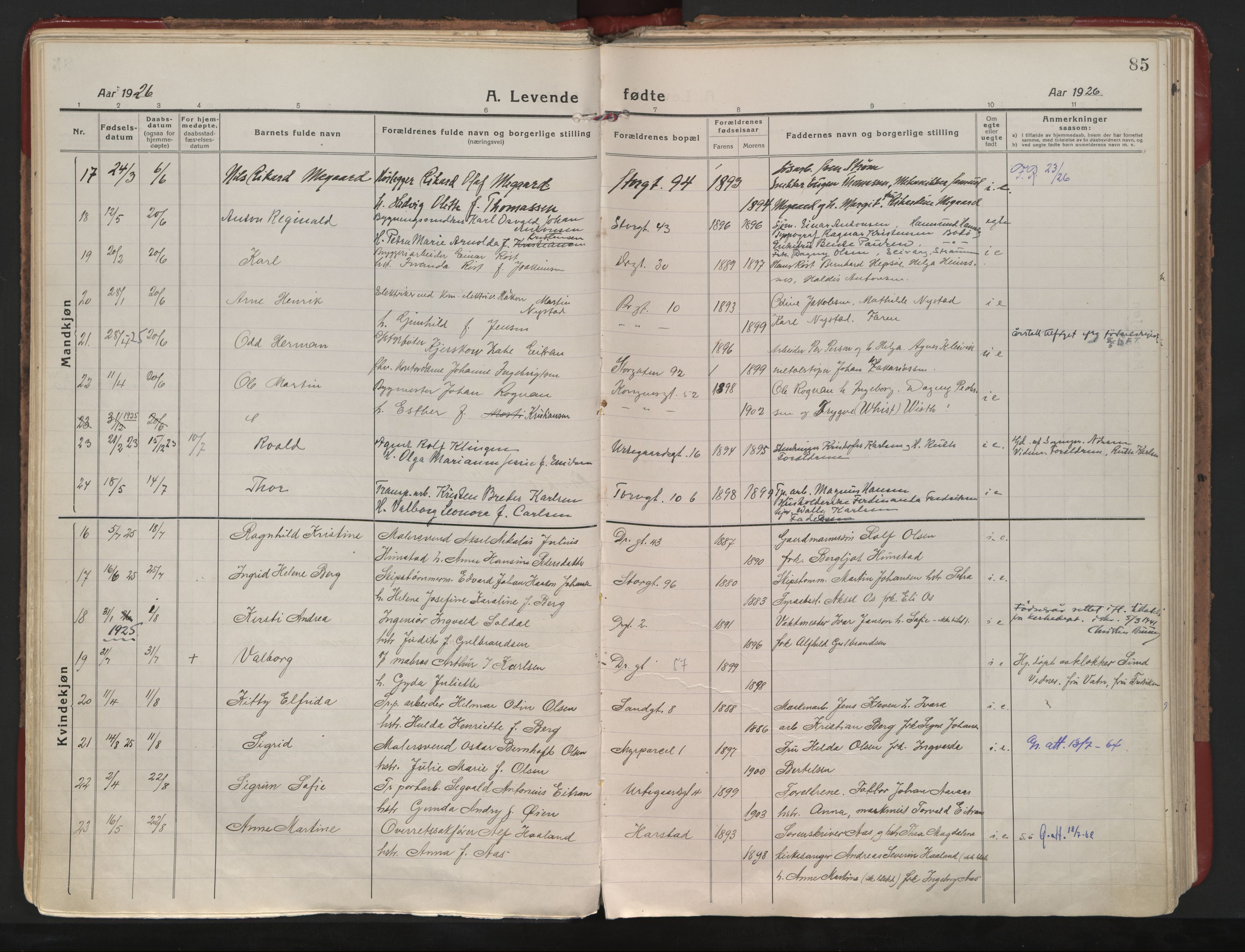 Ministerialprotokoller, klokkerbøker og fødselsregistre - Nordland, SAT/A-1459/801/L0017: Parish register (official) no. 801A17, 1917-1930, p. 85