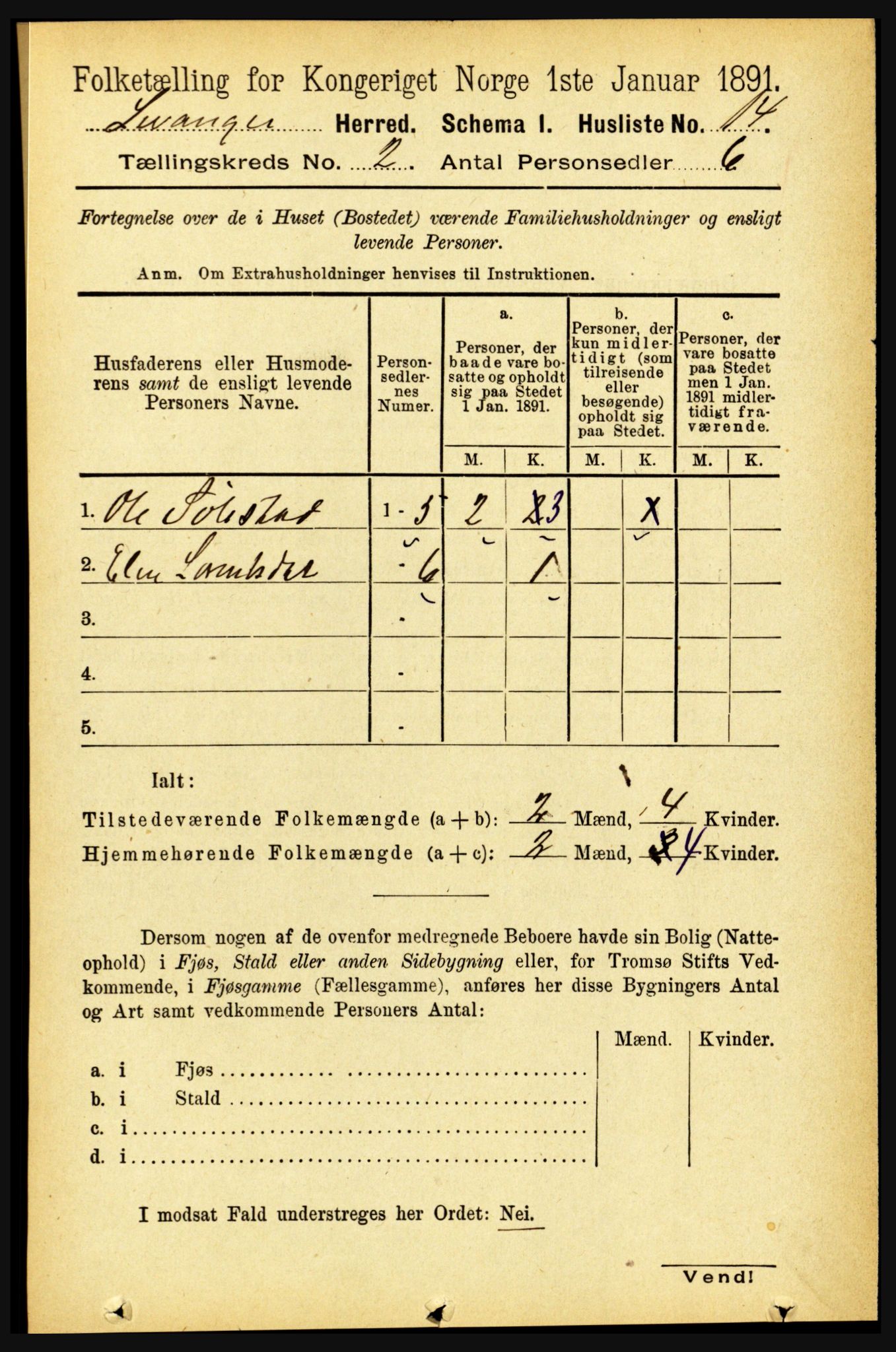 RA, 1891 census for 1720 Levanger, 1891, p. 755